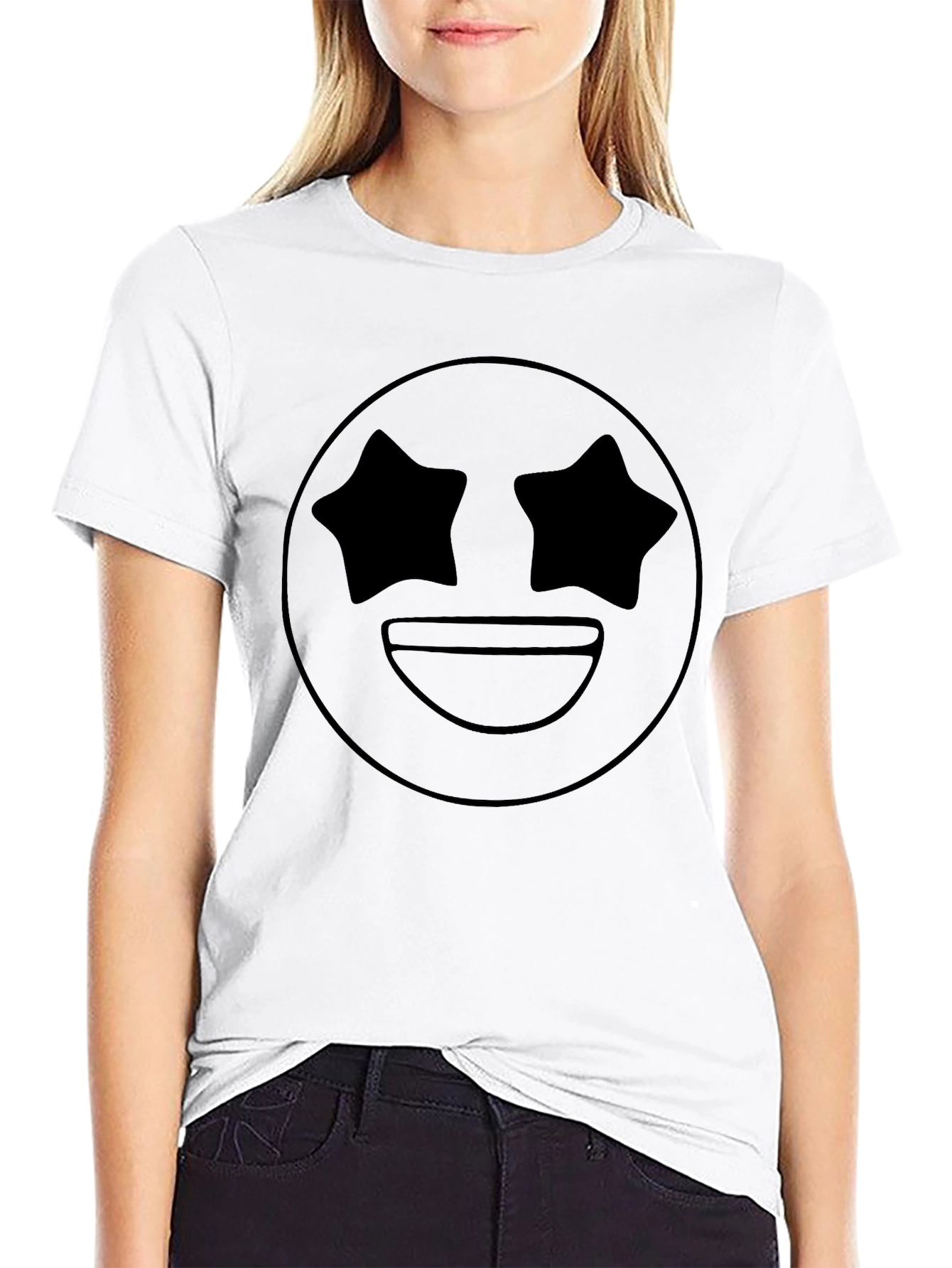 Star Eyes Emoji Black T-Shirt