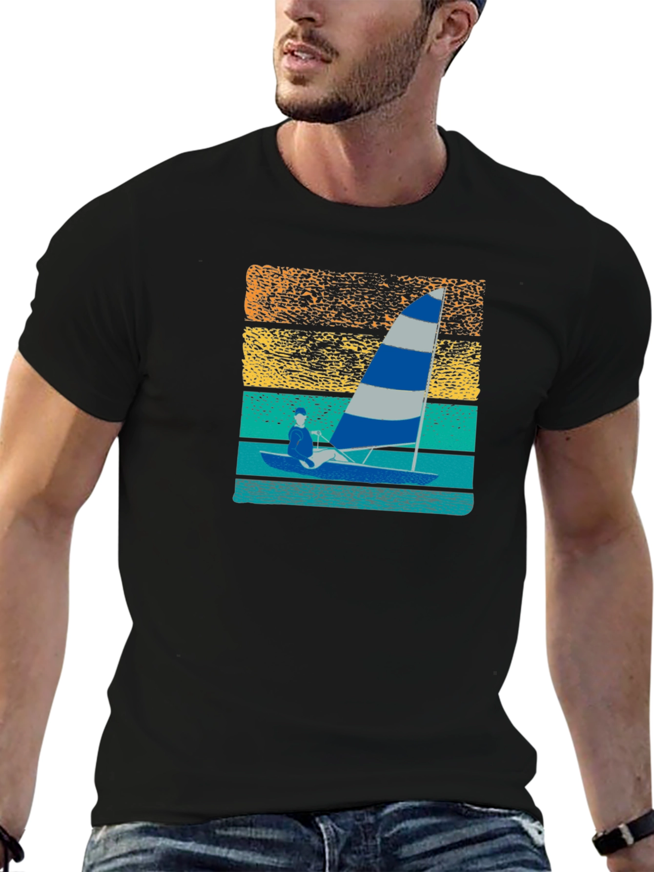 Sailing T-Shirt with Retro Sunset Design