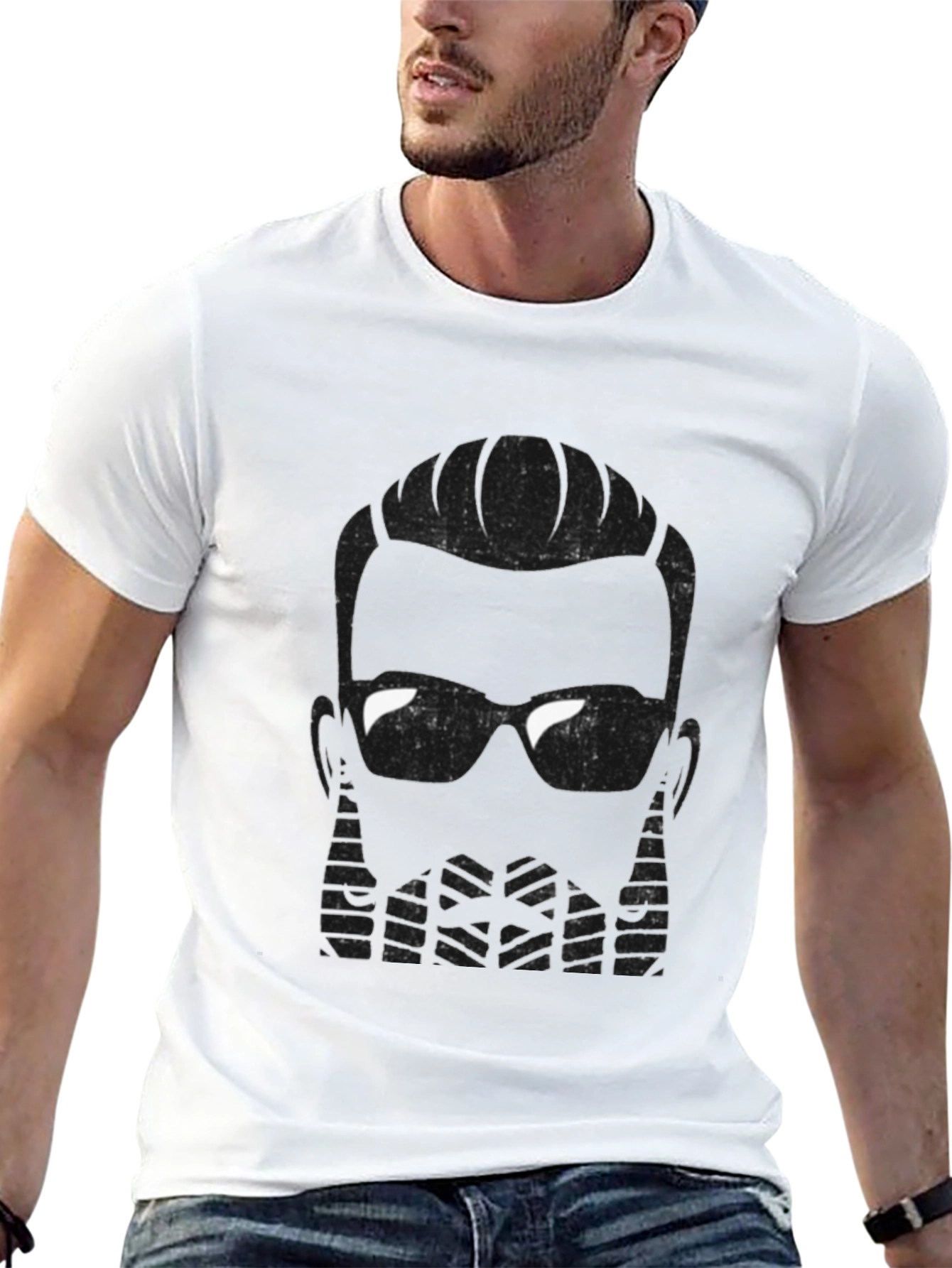 Cool Bearded Man Graphic Tee - Stylish Black T-Shirt