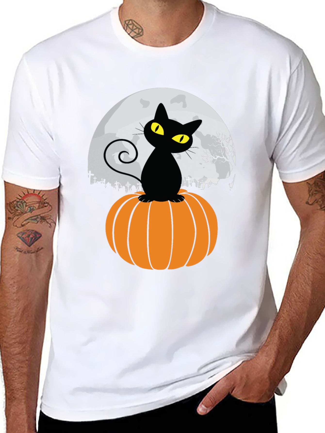 Halloween Black Cat Pumpkin Moon T-Shirt