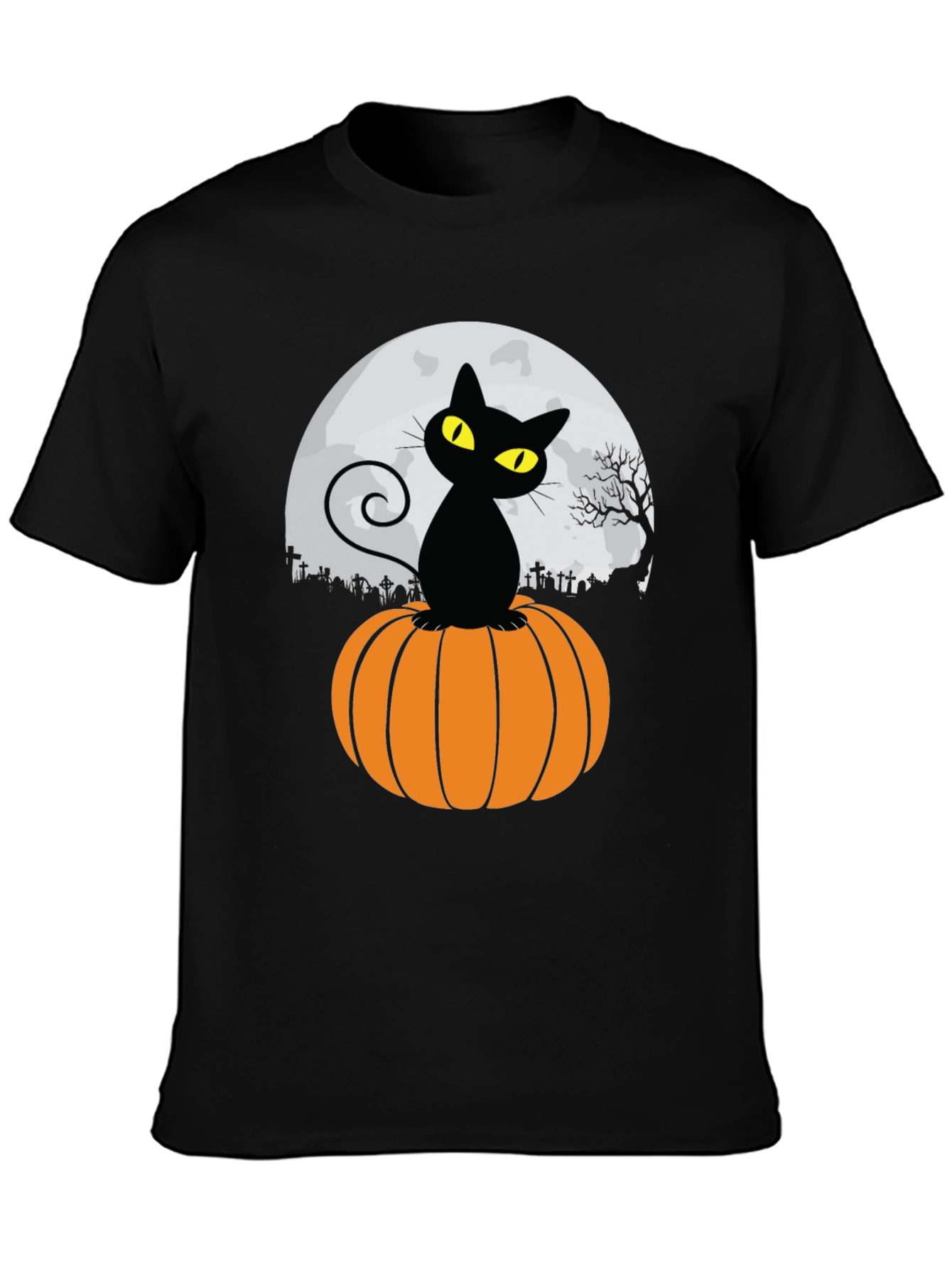 Halloween Black Cat Pumpkin Moon T-Shirt