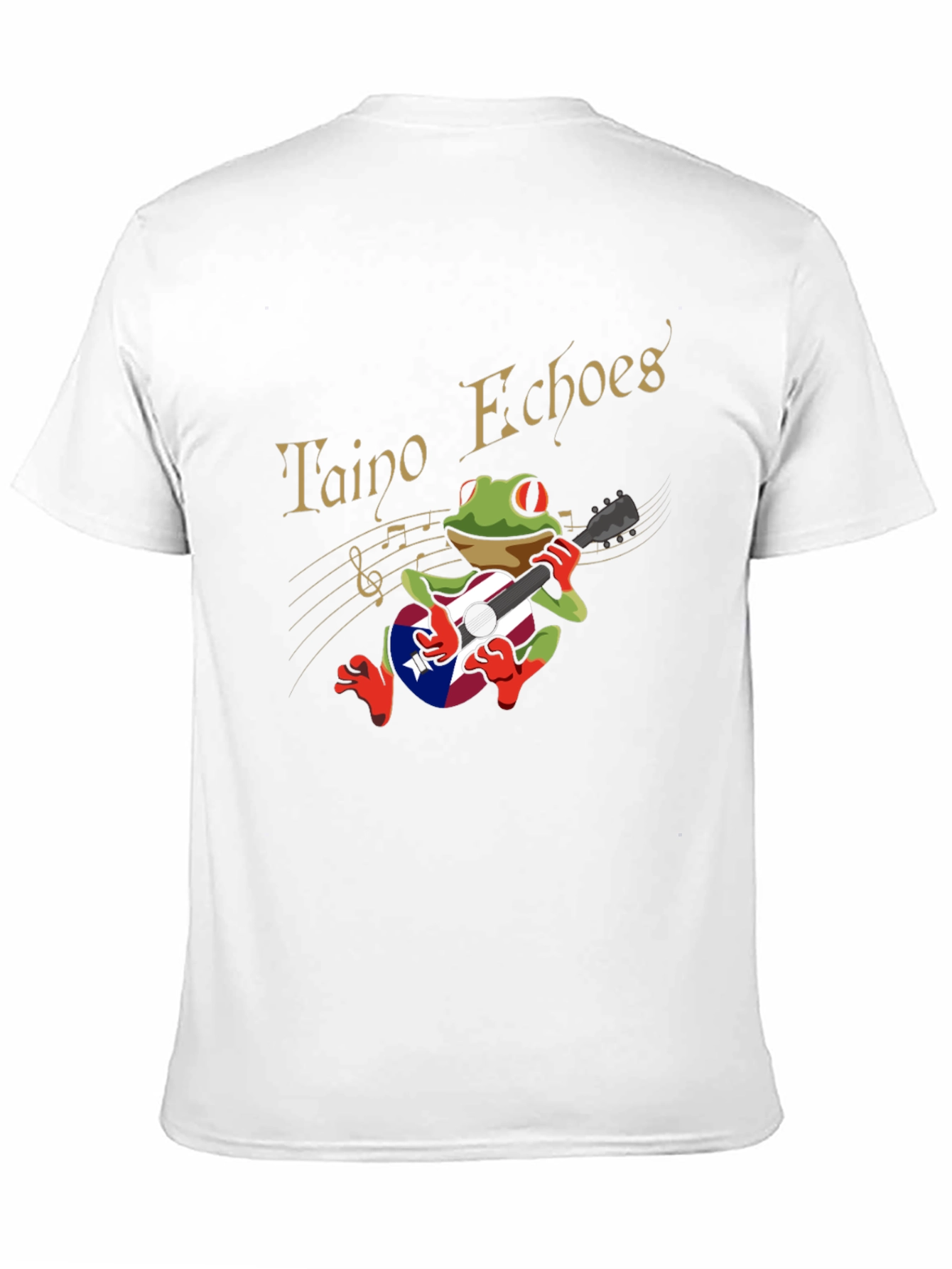 Taino Echoes Frog Puerto Rico Flag Guitar Black T-Shirt