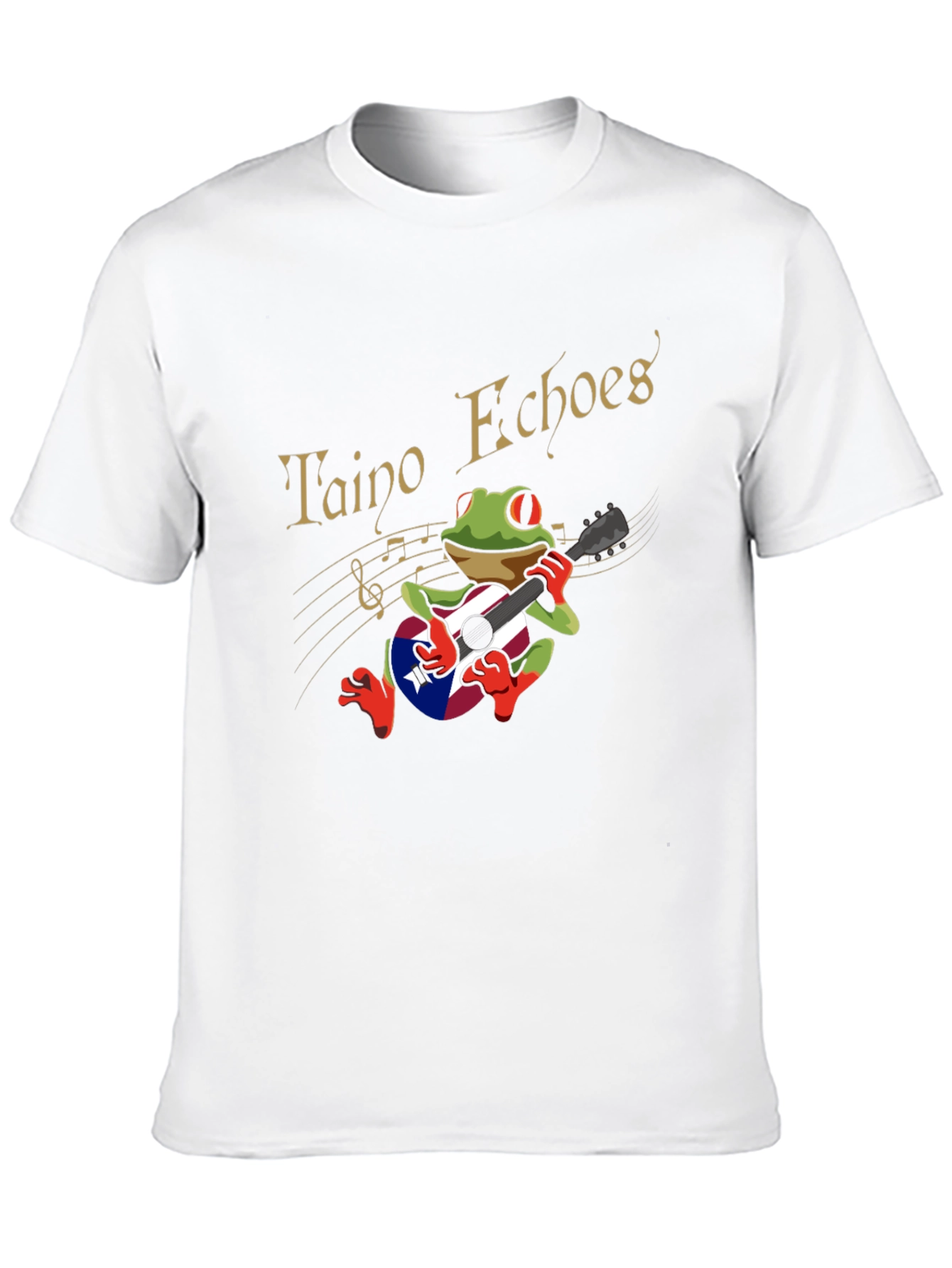 Taino Echoes Frog Puerto Rico Flag Guitar Black T-Shirt