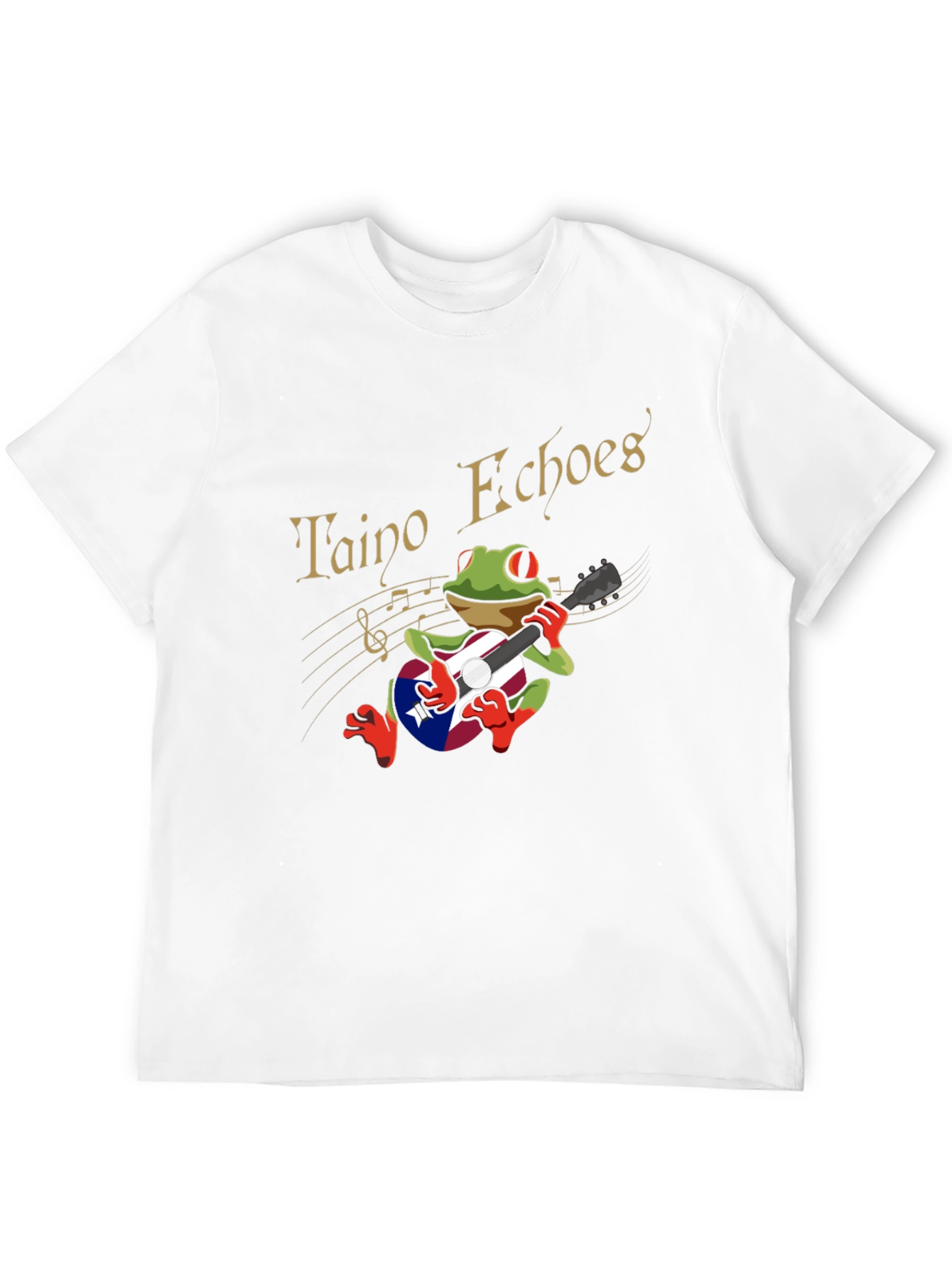 Taino Echoes Frog Puerto Rico Flag Guitar Black T-Shirt