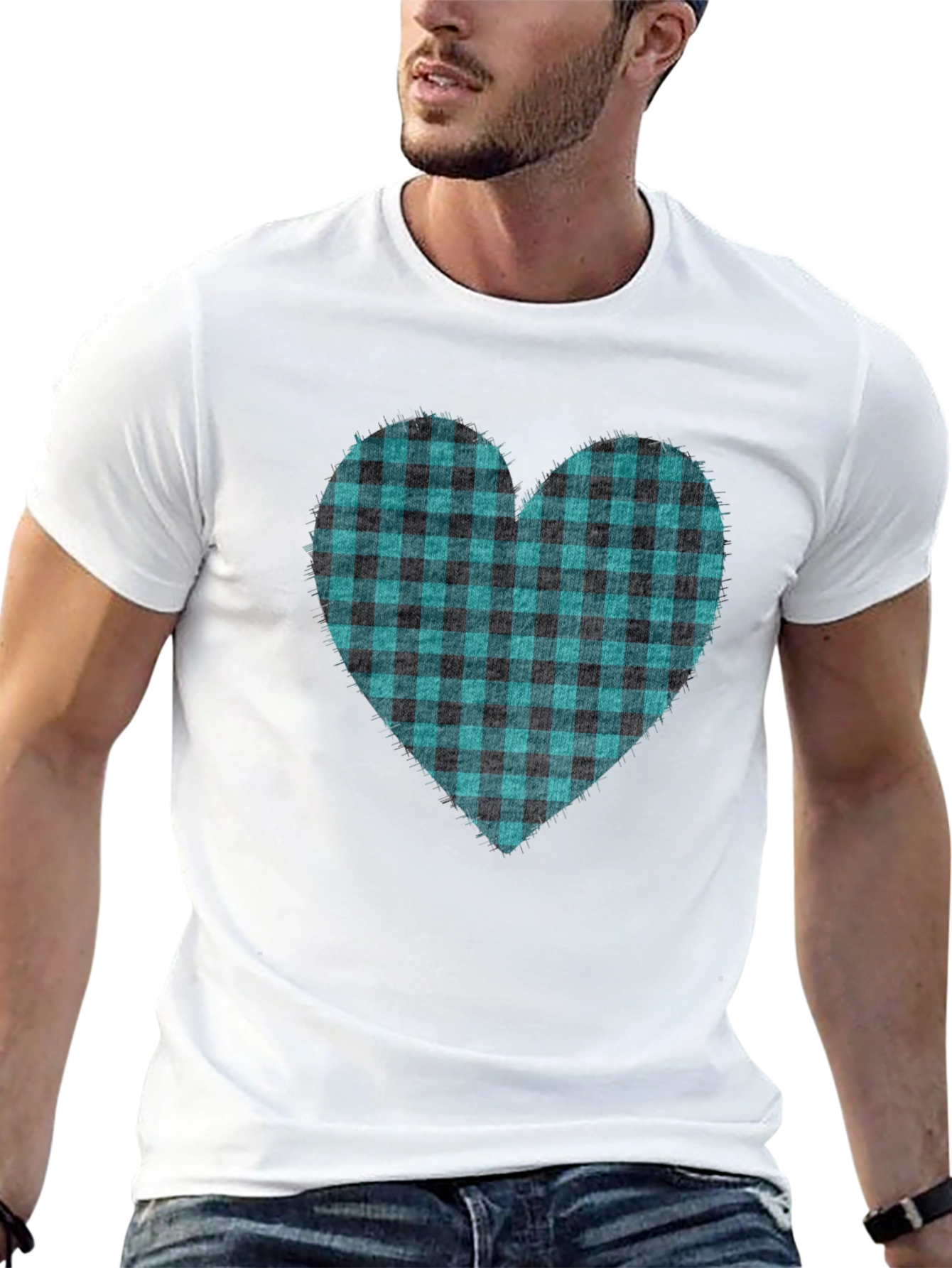 Buffalo Plaid Heart Tee - Trendy Graphic T-Shirt
