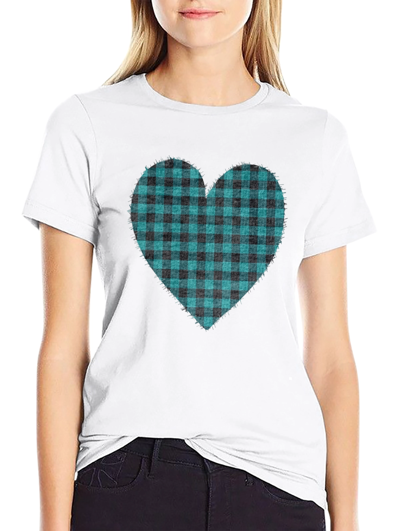 Buffalo Plaid Heart Tee - Trendy Graphic T-Shirt