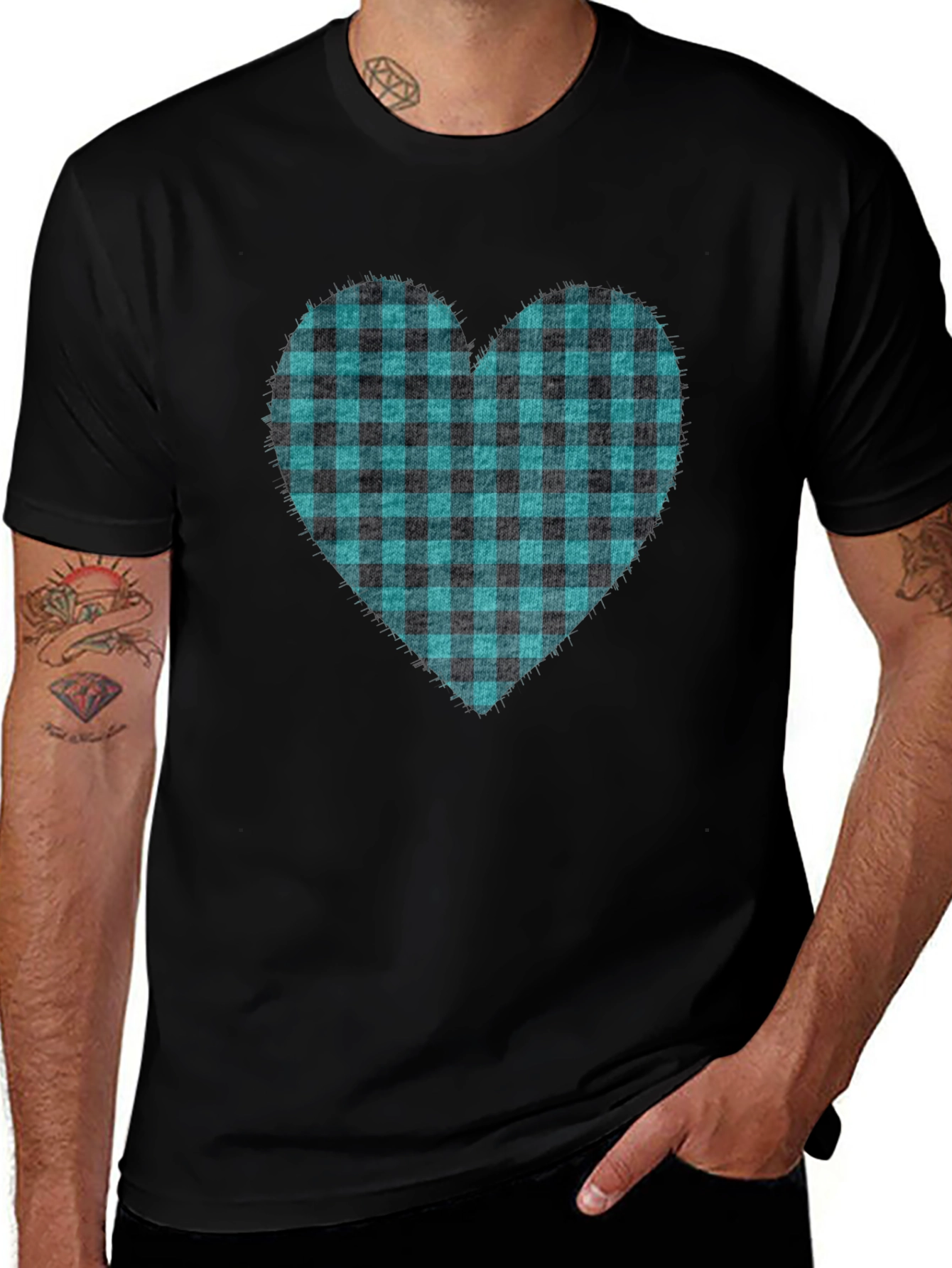 Buffalo Plaid Heart Tee - Trendy Graphic T-Shirt