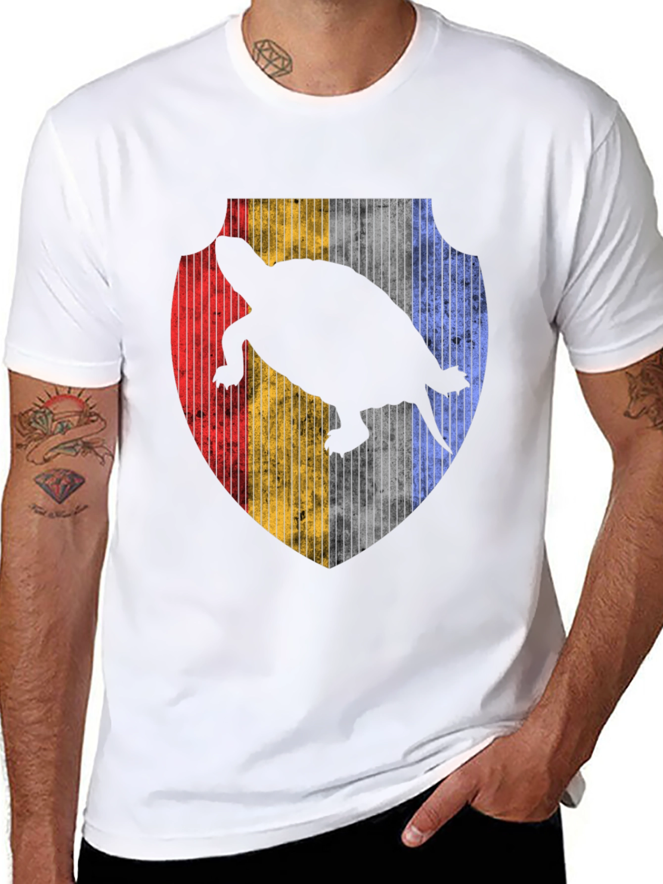 Turtle Silhouette Shield Graphic Tee - Black