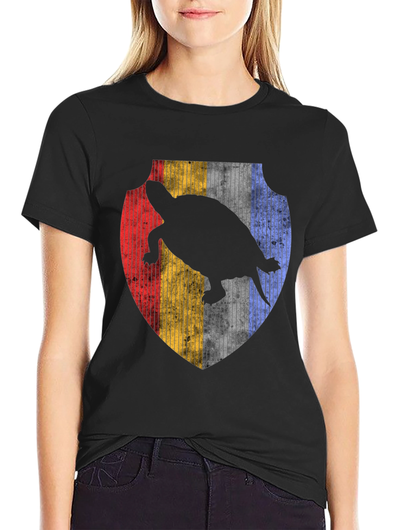 Turtle Silhouette Shield Graphic Tee - Black