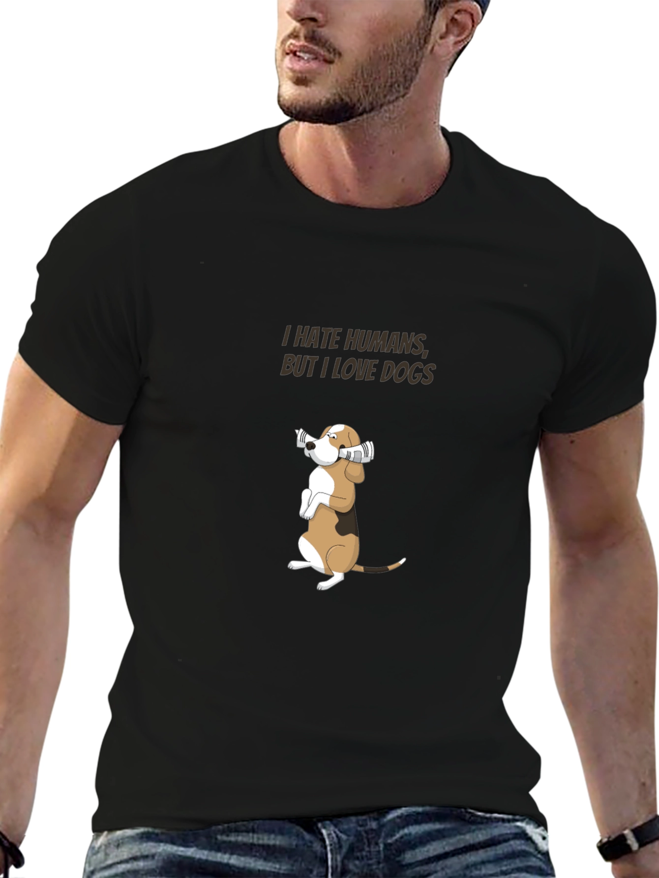 I Hate Humans But I Love Dogs Black T-Shirt