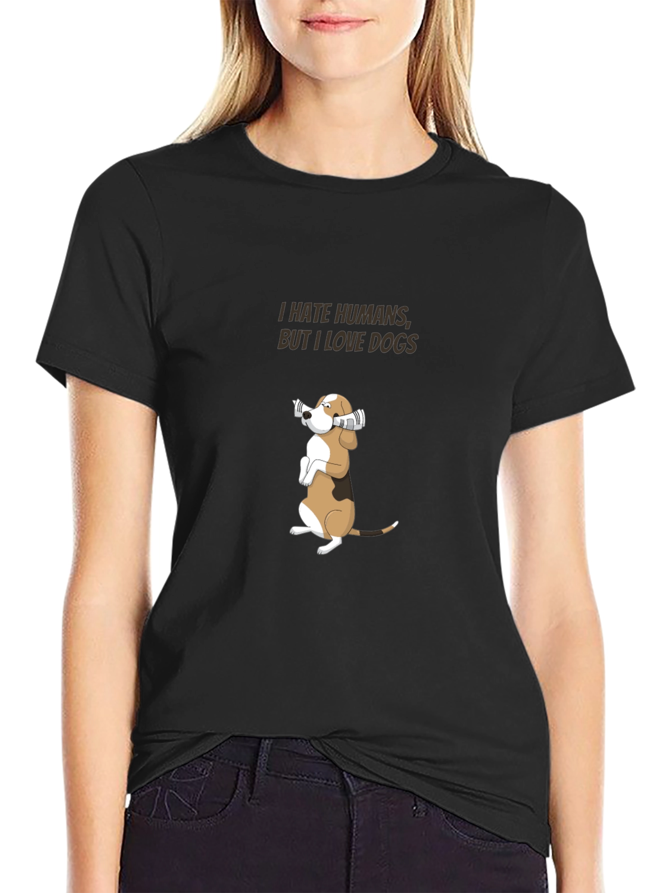 I Hate Humans But I Love Dogs Black T-Shirt