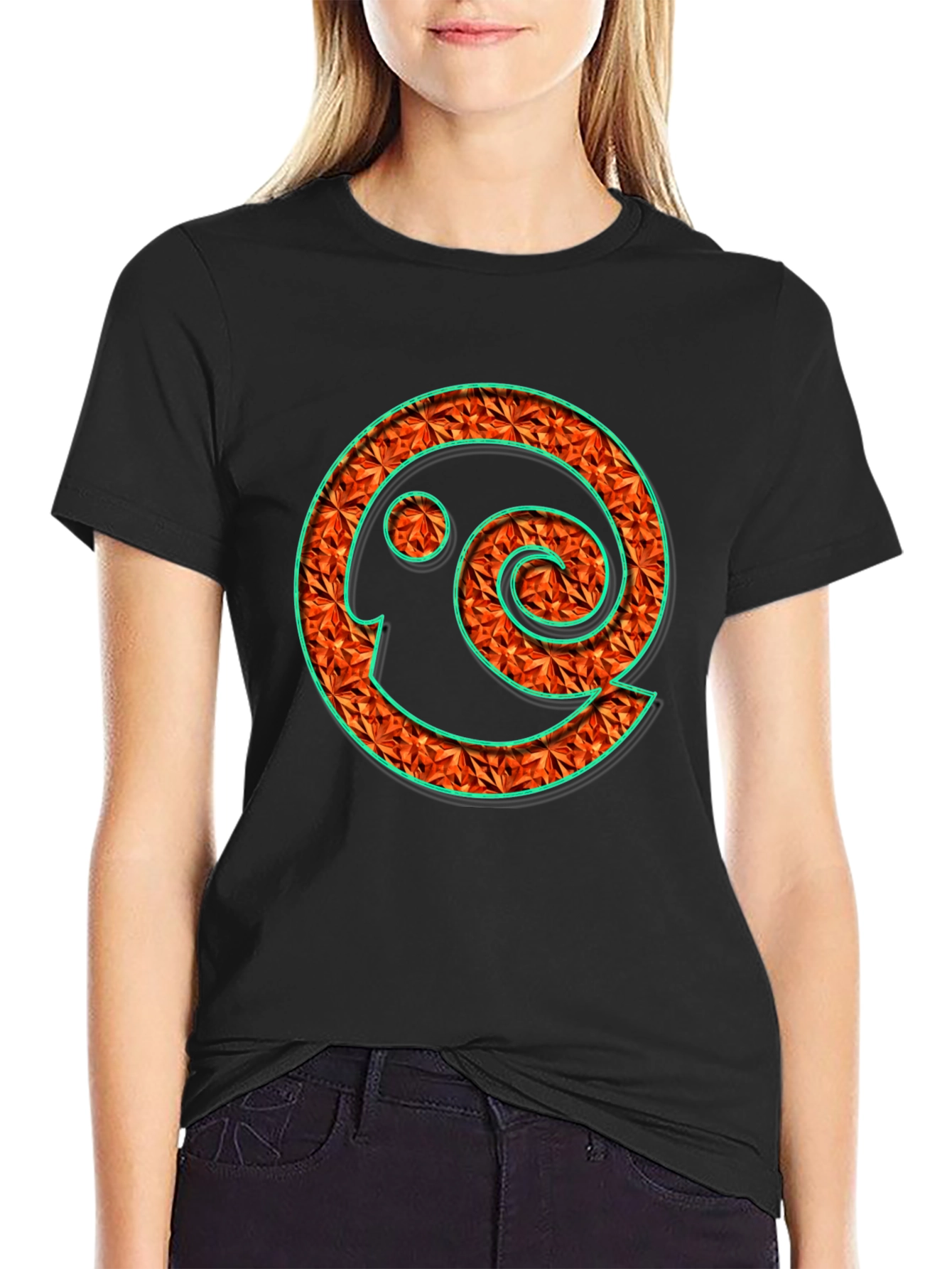Geometric Spiral Graphic Black T-Shirt