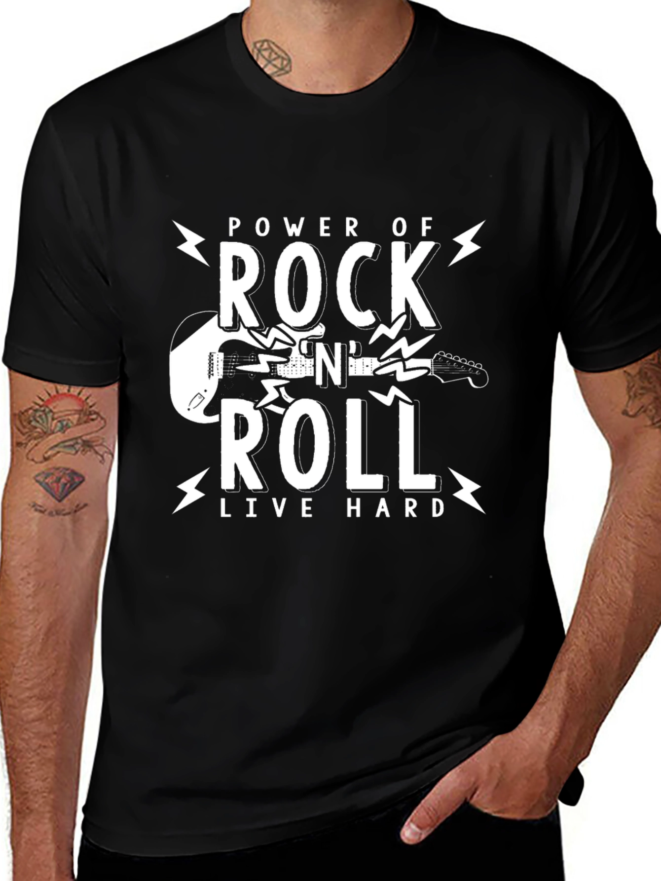 Power of Rock N Roll Black Graphic T-Shirt