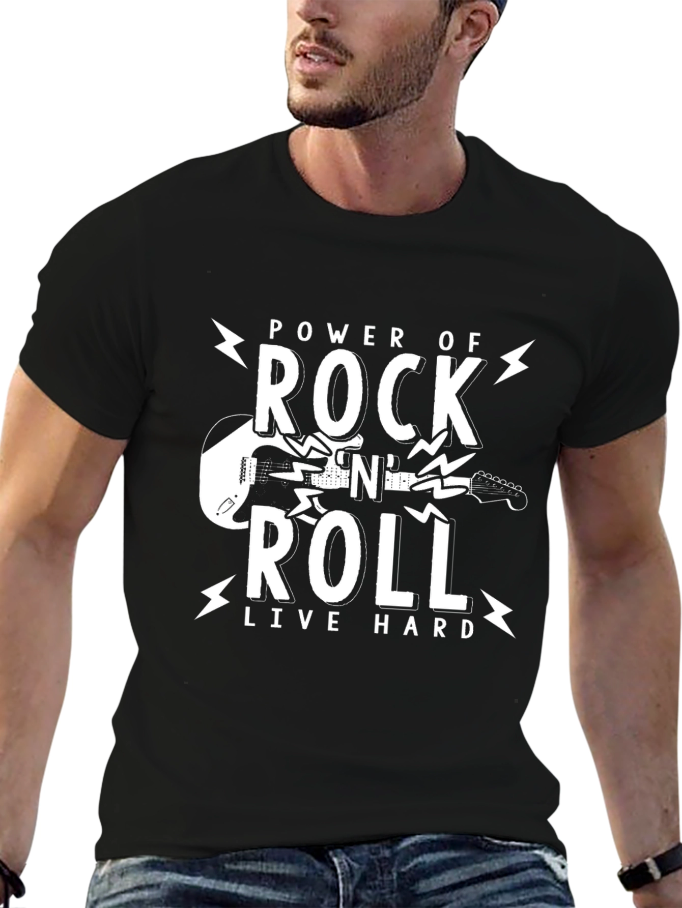 Power of Rock N Roll Black Graphic T-Shirt