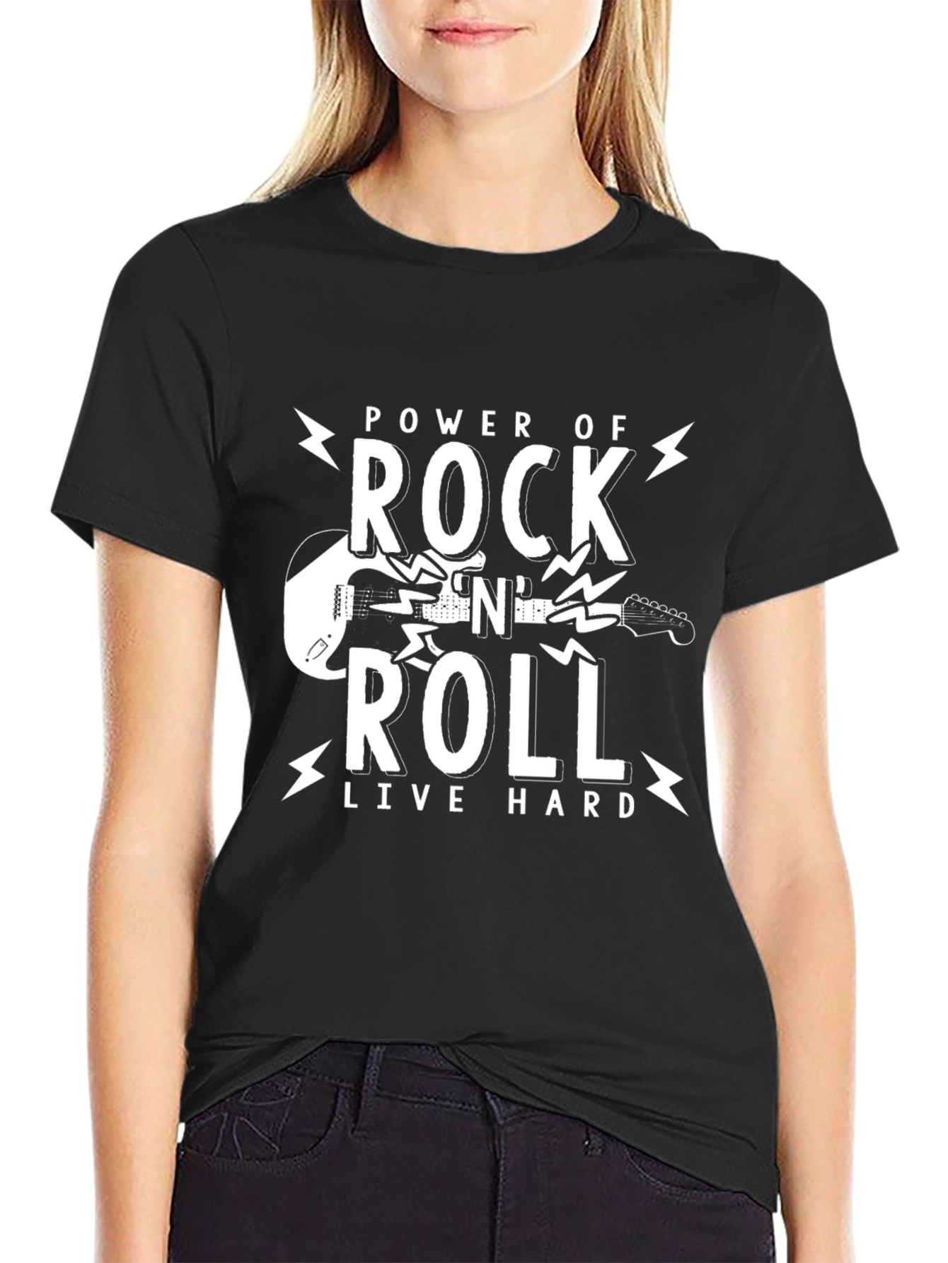 Power of Rock N Roll Black Graphic T-Shirt