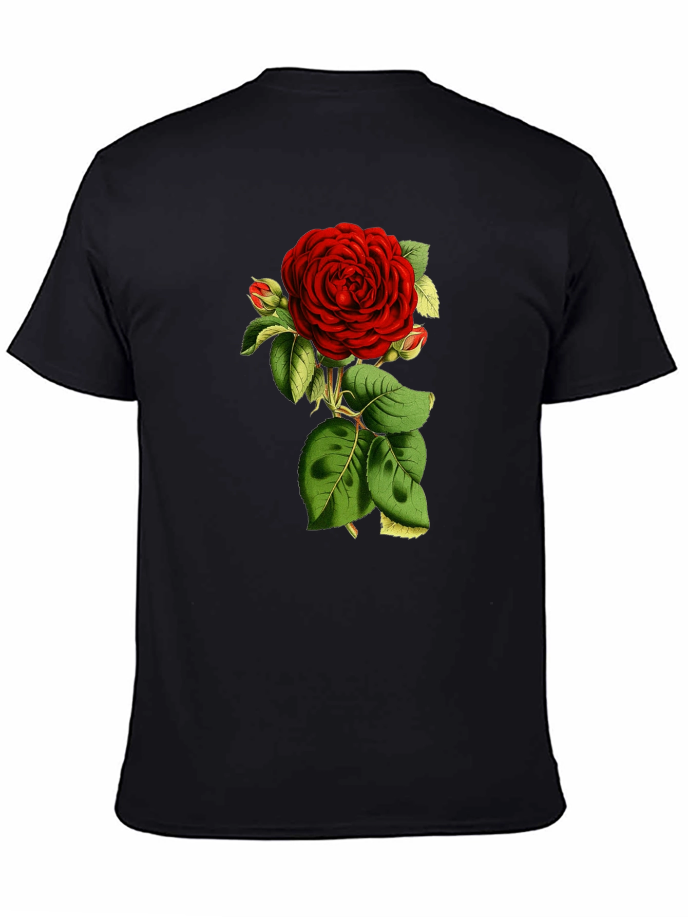 Black T-Shirt with Red Rose Graphic