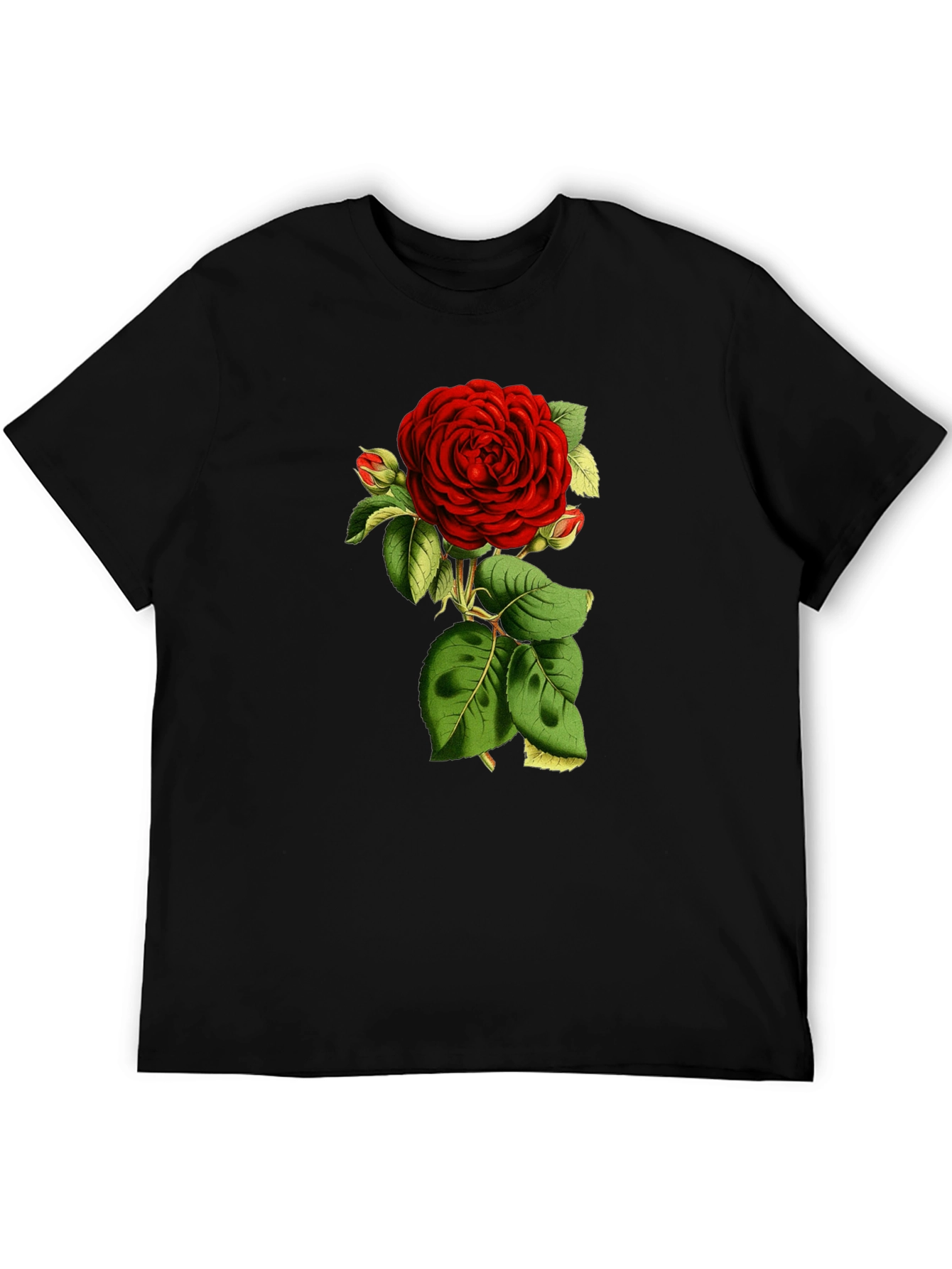 Black T-Shirt with Red Rose Graphic
