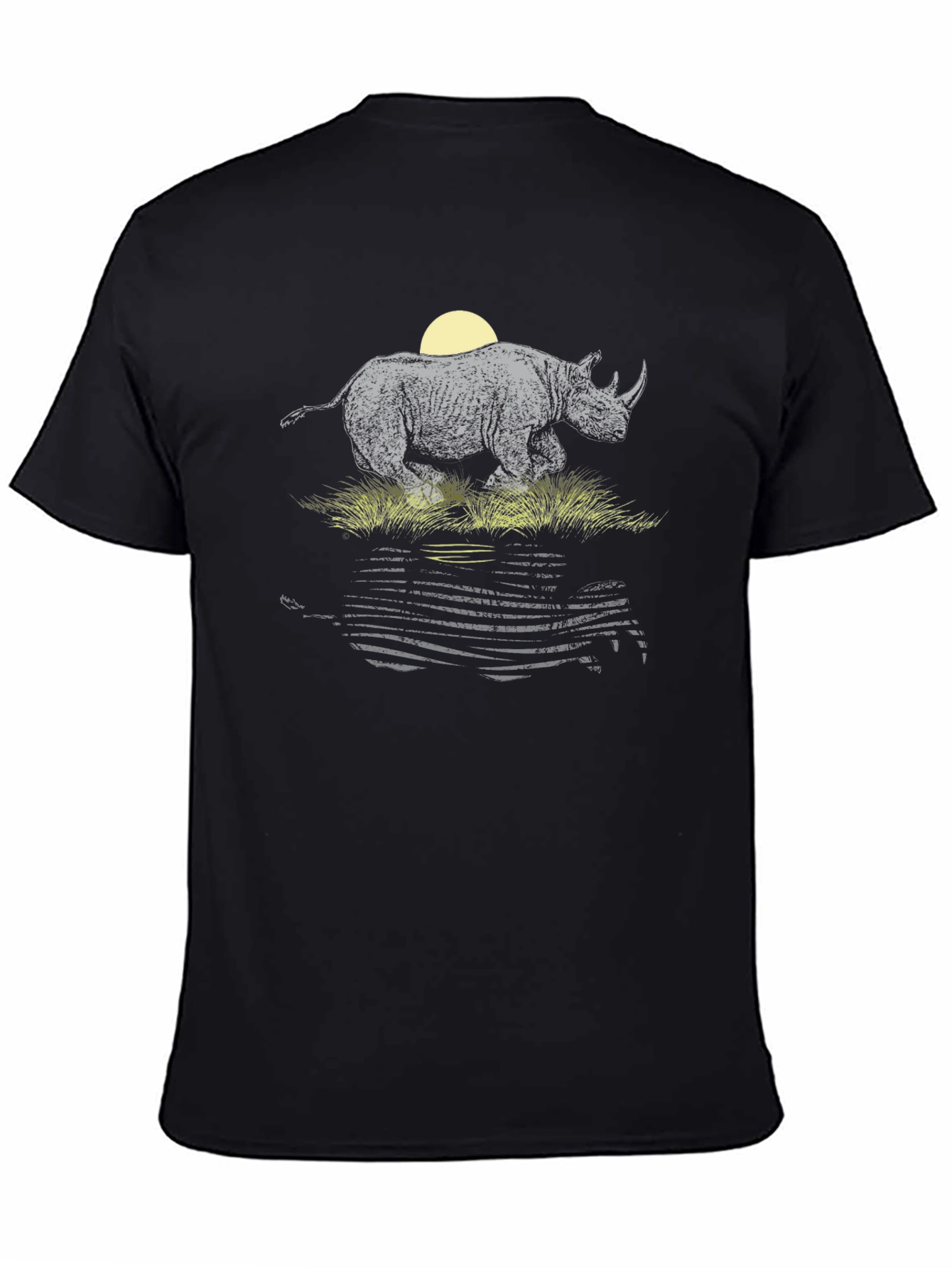 Rhino Sunset Graphic Tee - Black Cotton T-Shirt