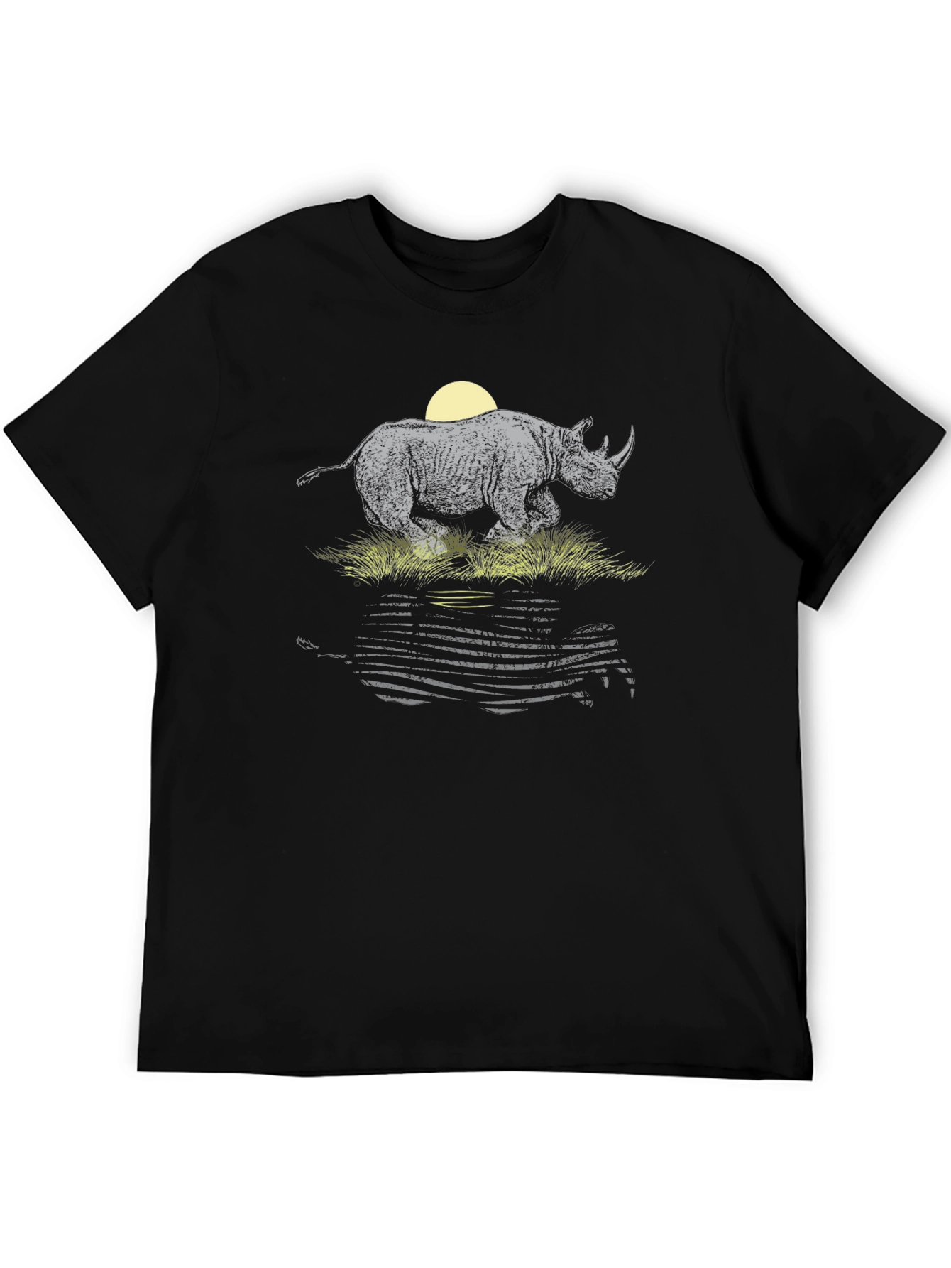Rhino Sunset Graphic Tee - Black Cotton T-Shirt