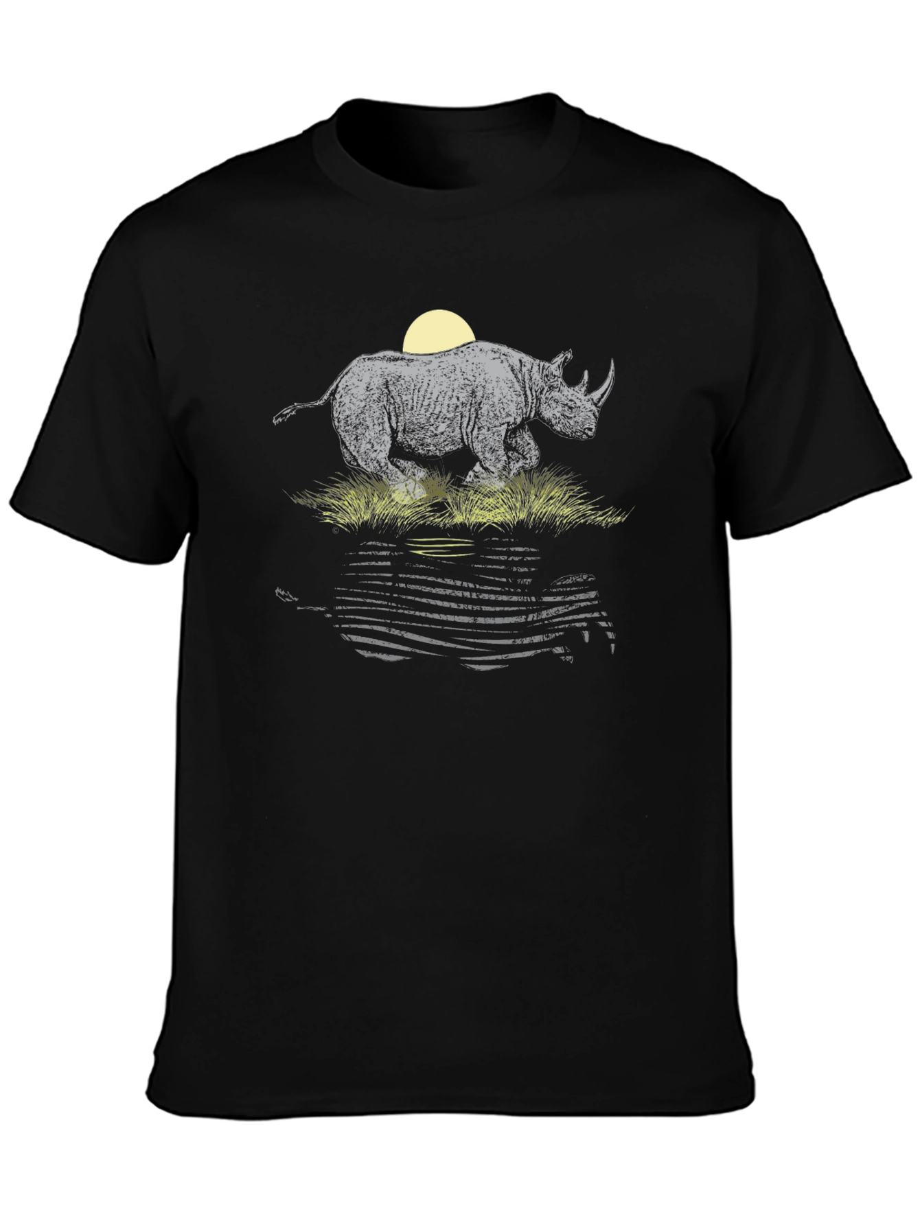 Rhino Sunset Graphic Tee - Black Cotton T-Shirt