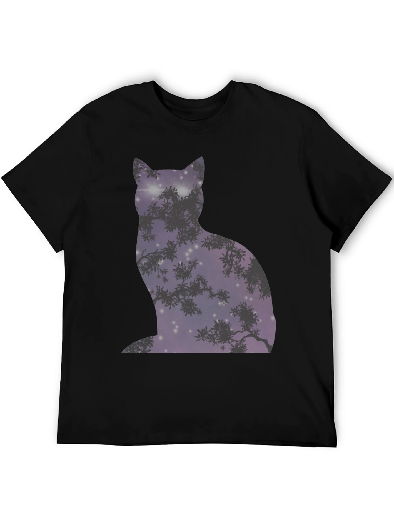 Galaxy Cat Silhouette Black T-Shirt