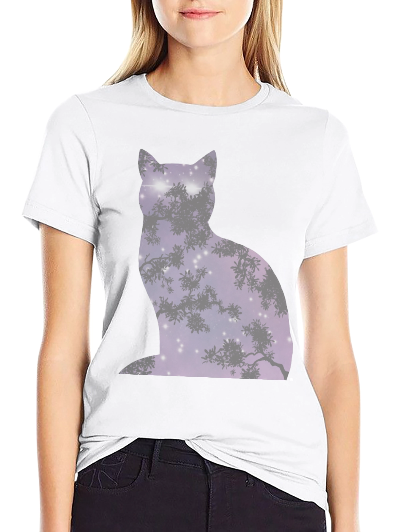 Galaxy Cat Silhouette Black T-Shirt