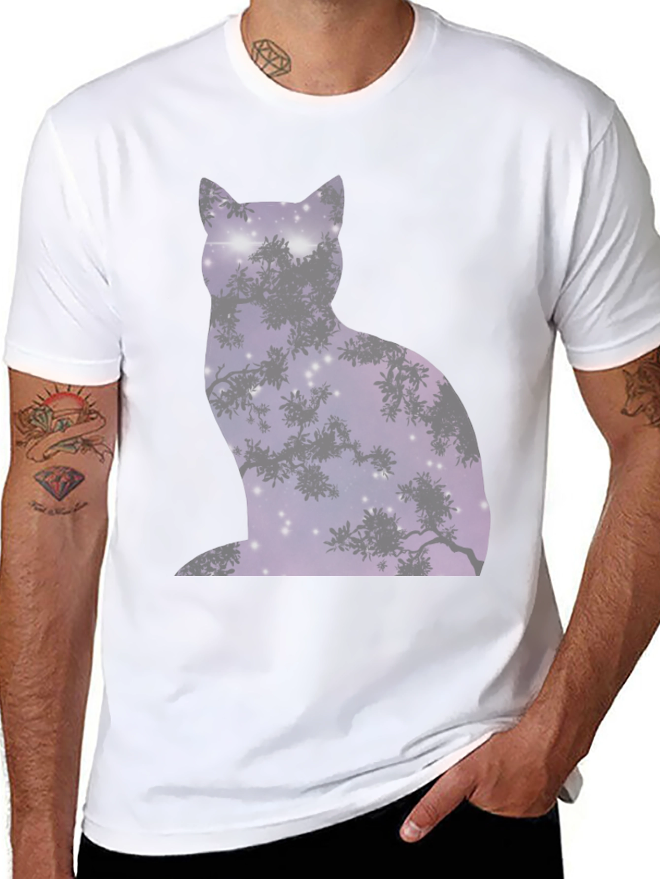 Galaxy Cat Silhouette Black T-Shirt