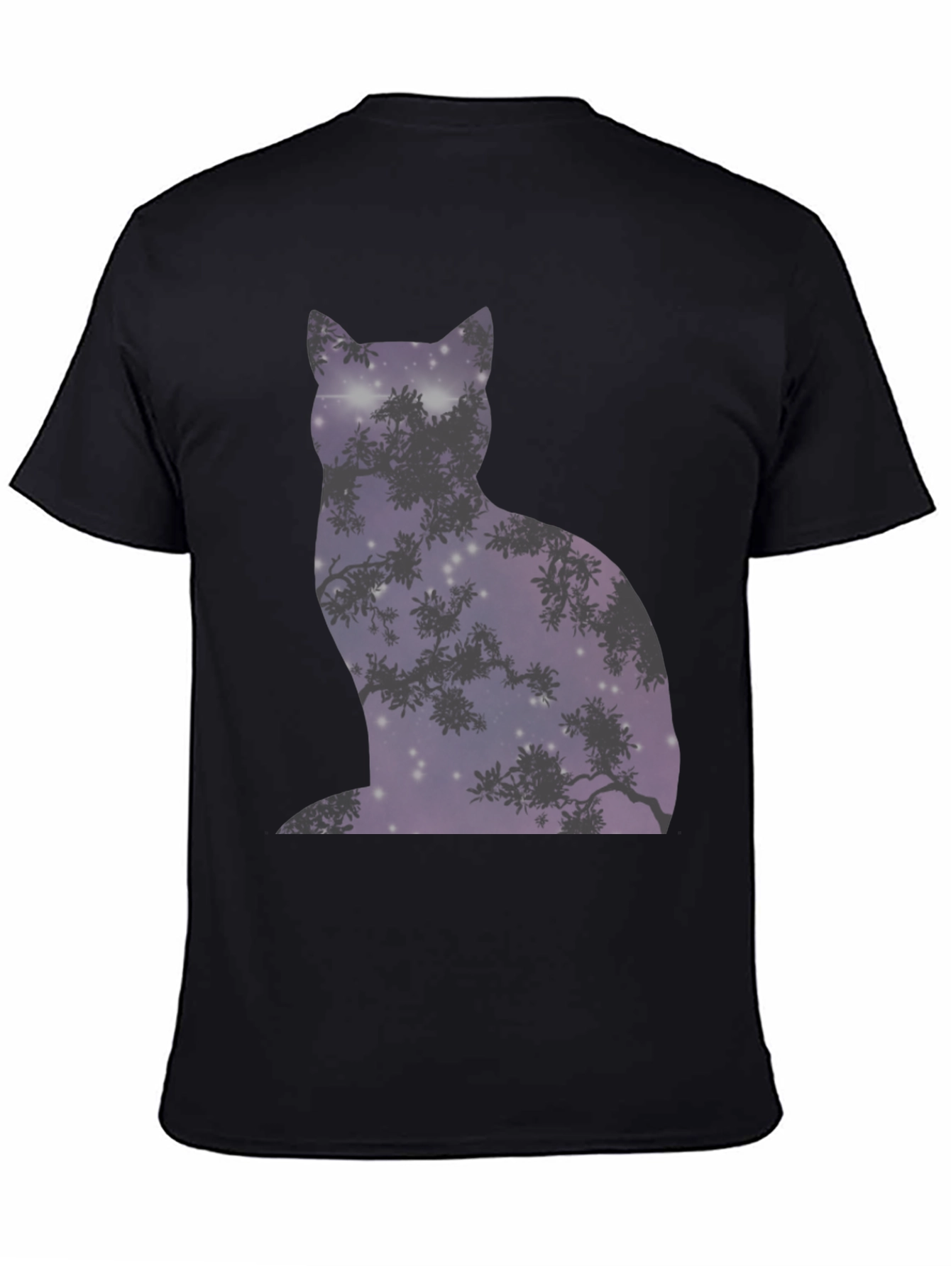 Galaxy Cat Silhouette Black T-Shirt