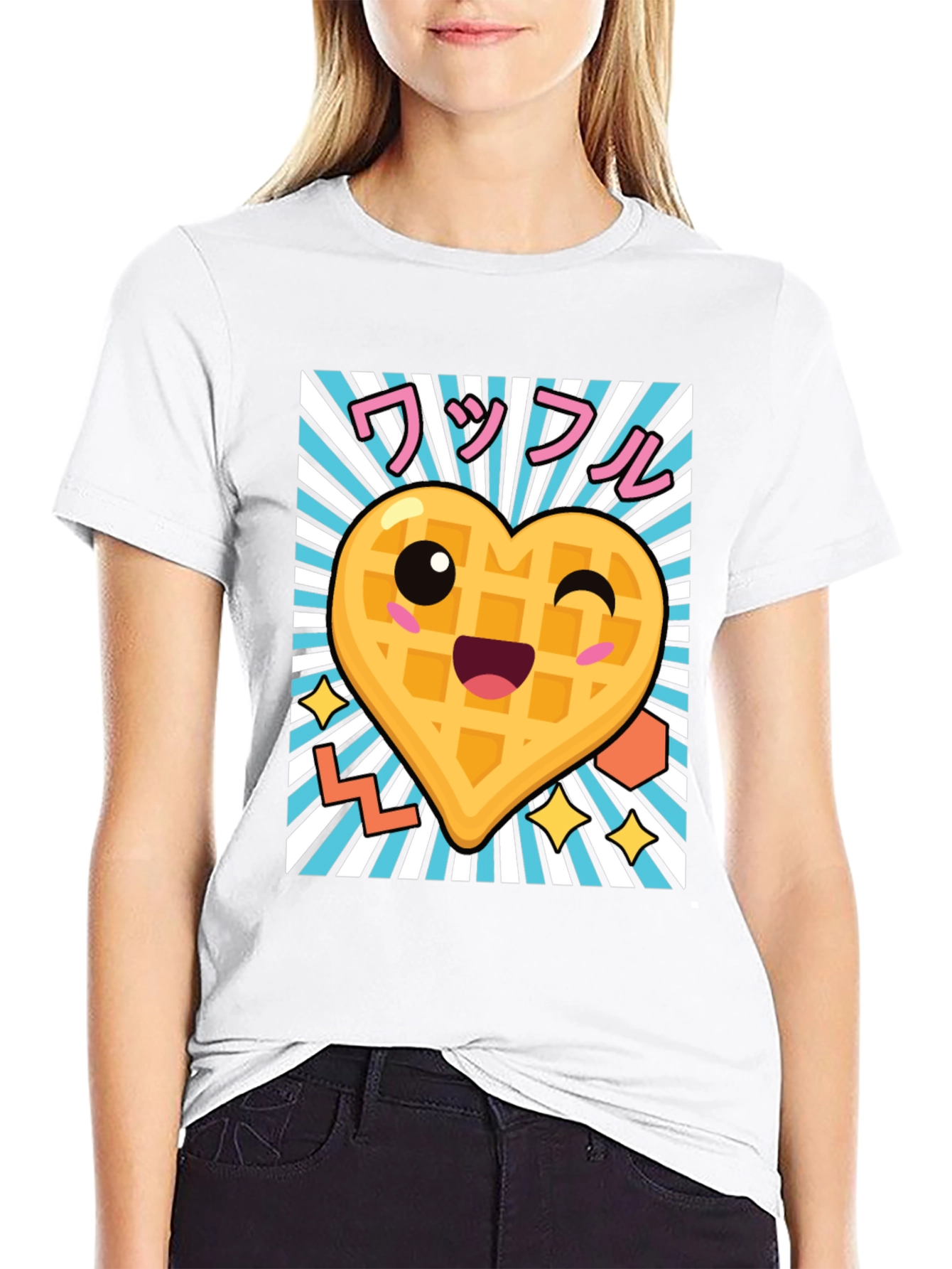 Kawaii Waffle Heart T-Shirt - Cute Anime Style