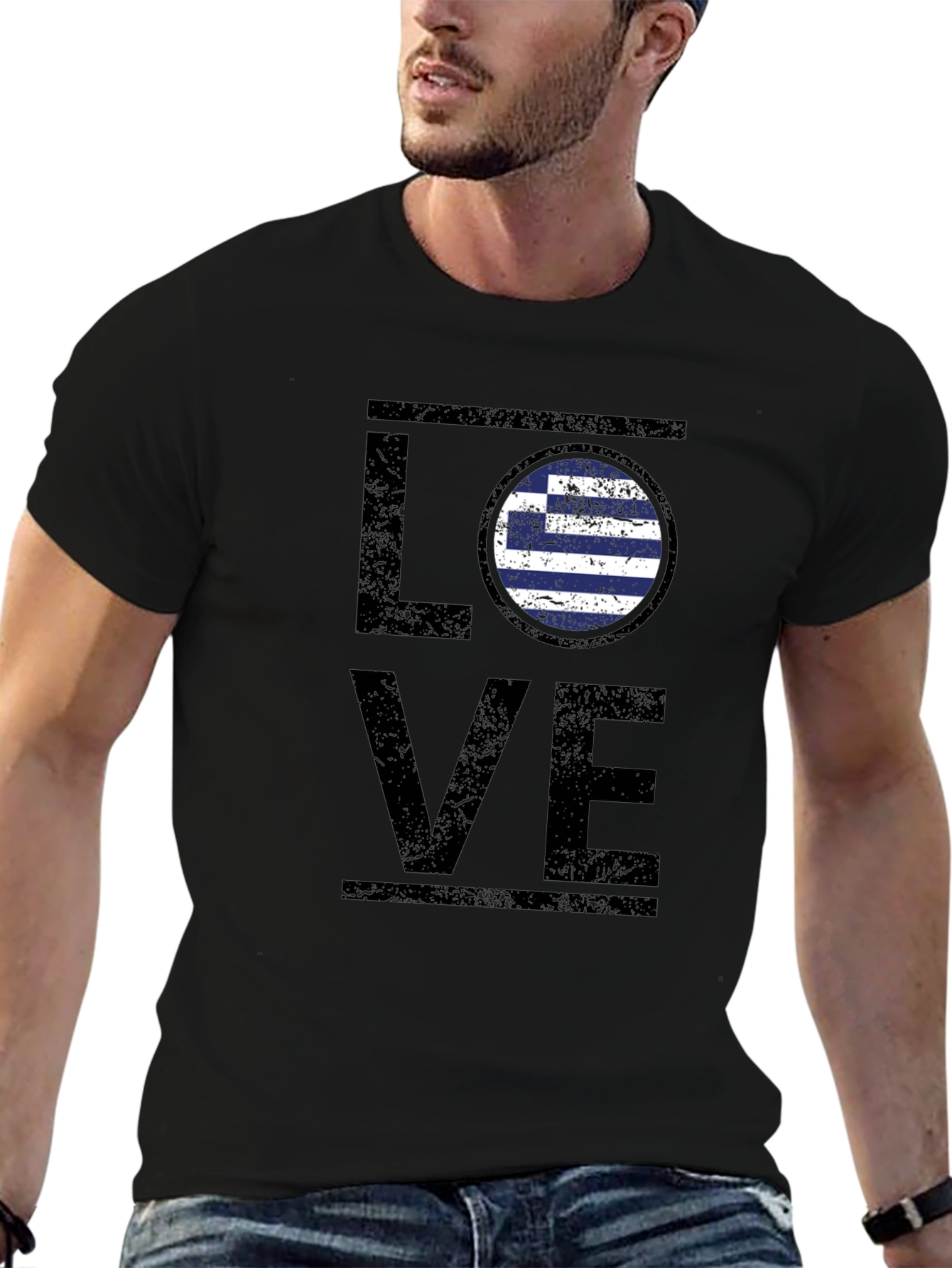 Greek Flag Love T-Shirt - Black