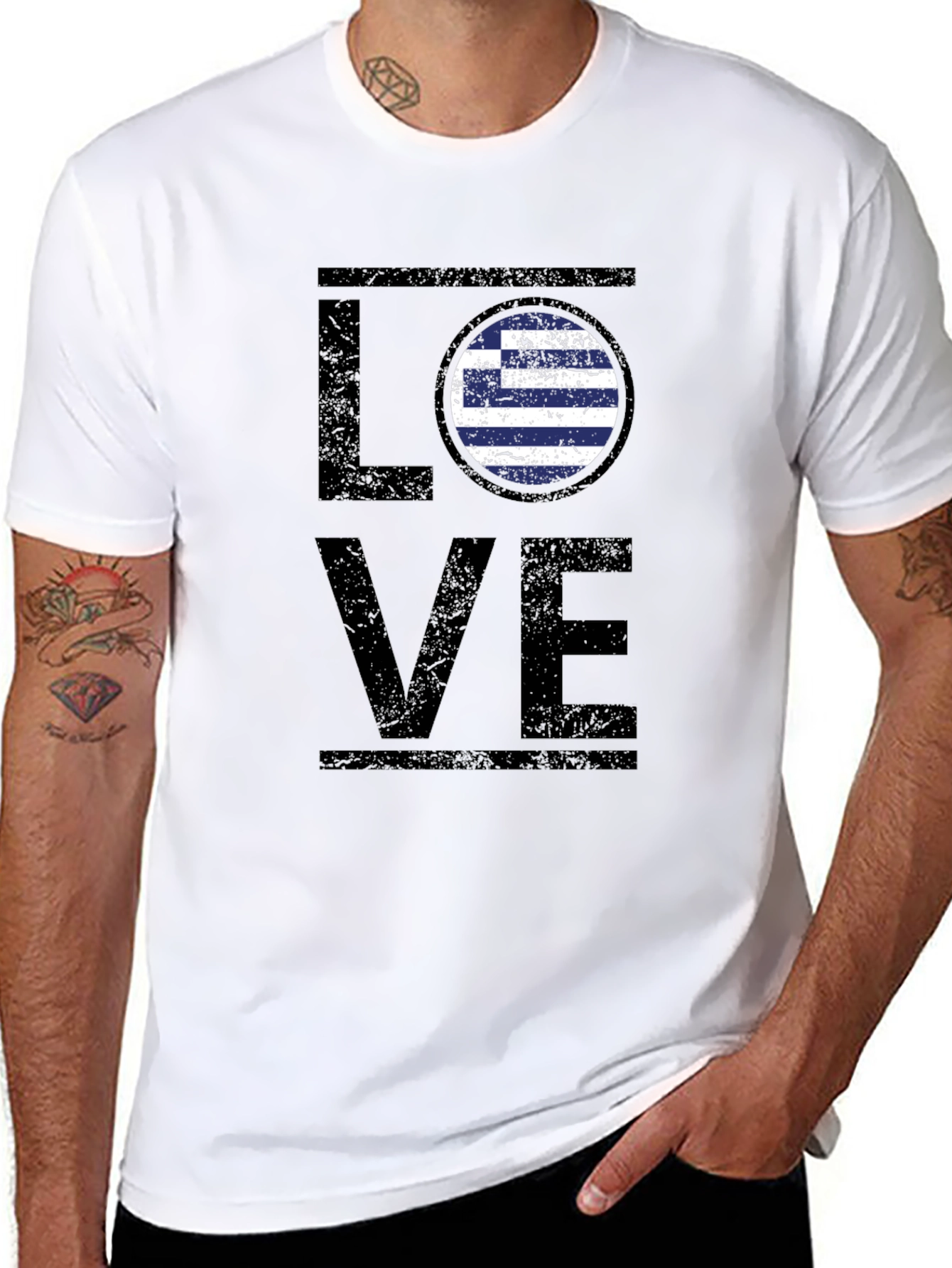Greek Flag Love T-Shirt - Black