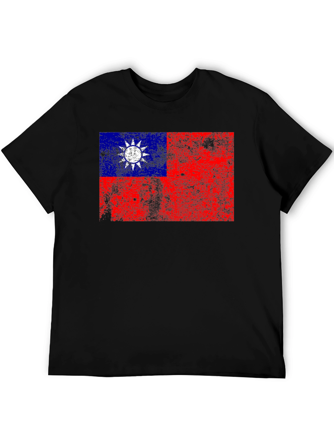 Distressed Taiwan Flag Graphic Tee - Black