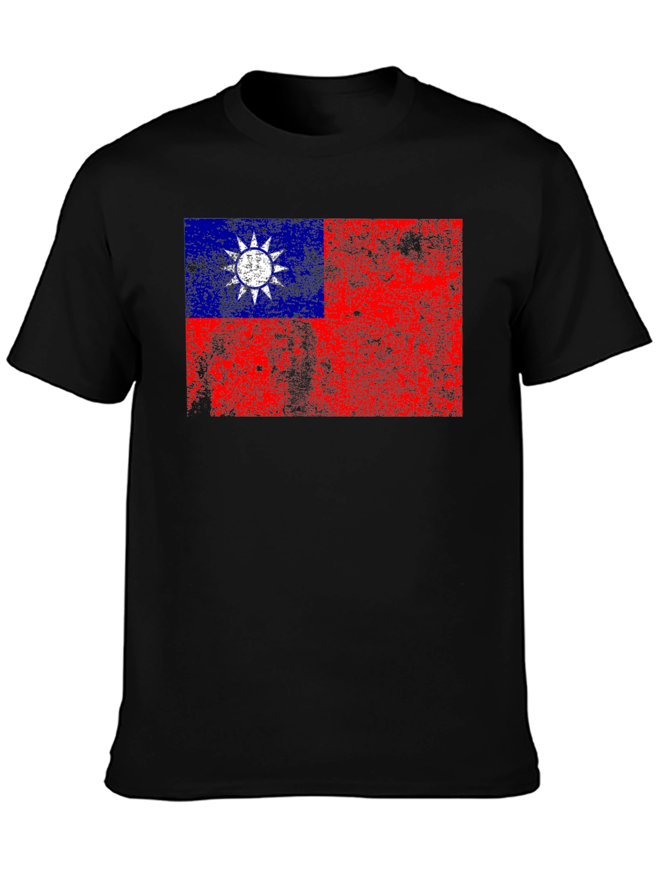 Distressed Taiwan Flag Graphic Tee - Black