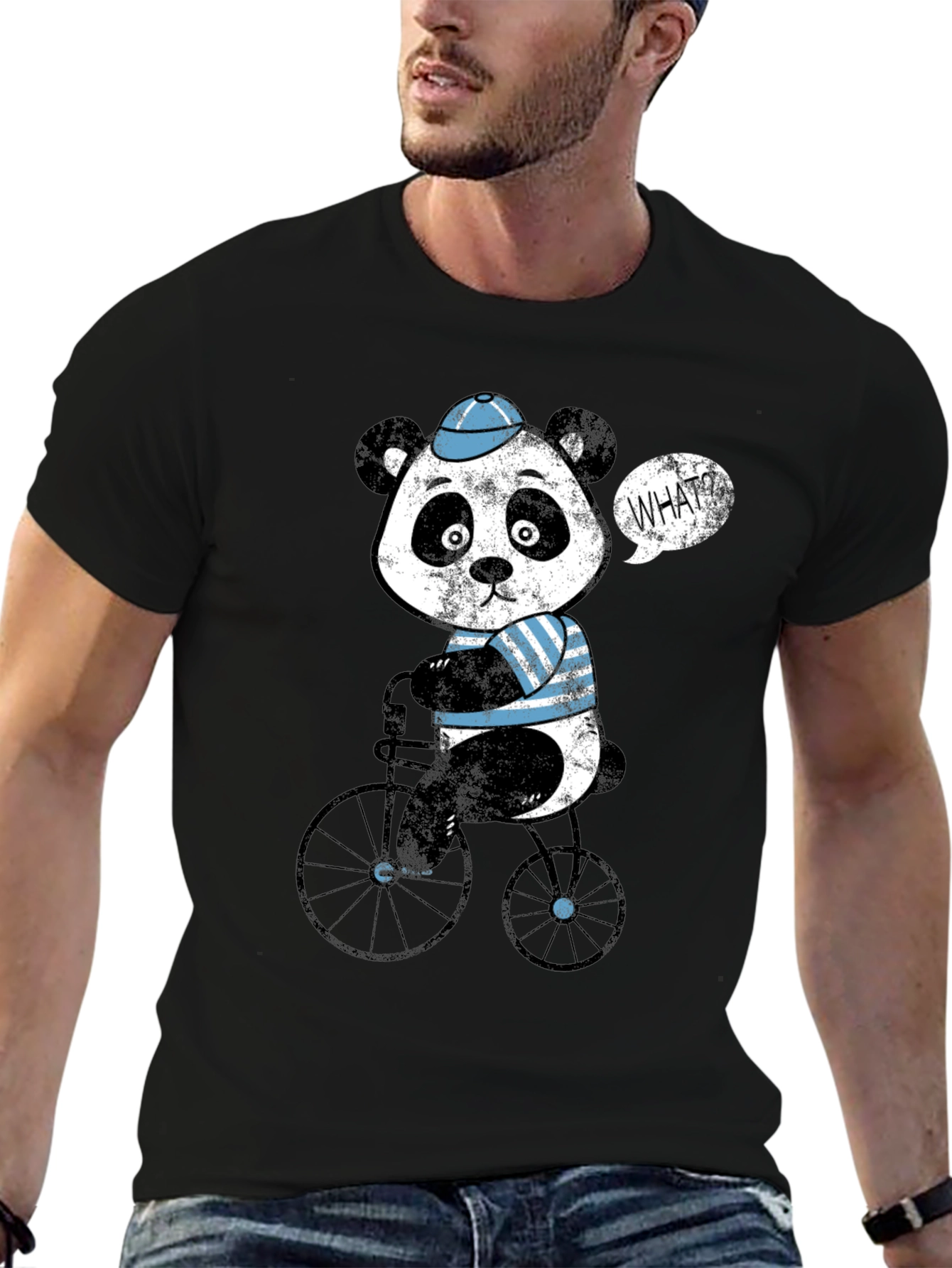 Panda on Bike Graphic Tee - Black T-Shirt