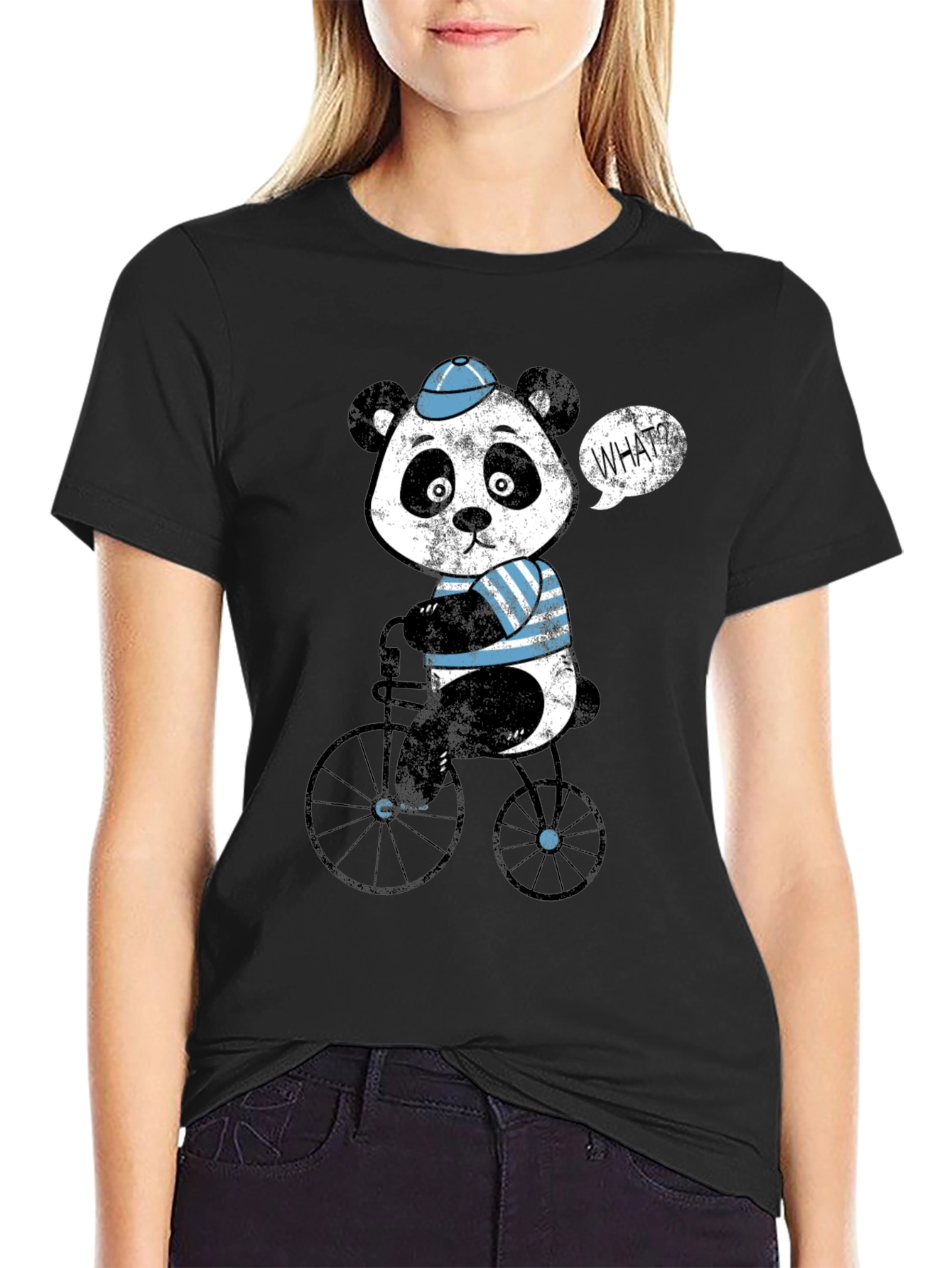 Panda on Bike Graphic Tee - Black T-Shirt