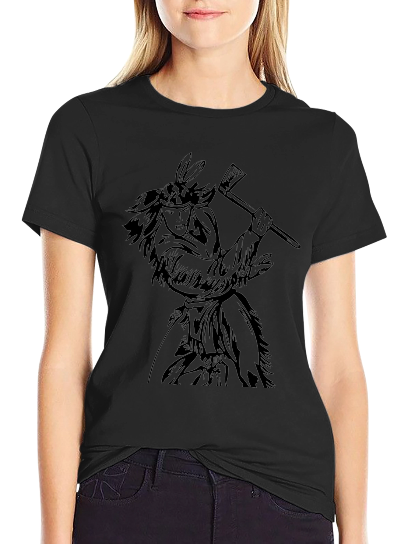 Native American Warrior Graphic Tee - Black