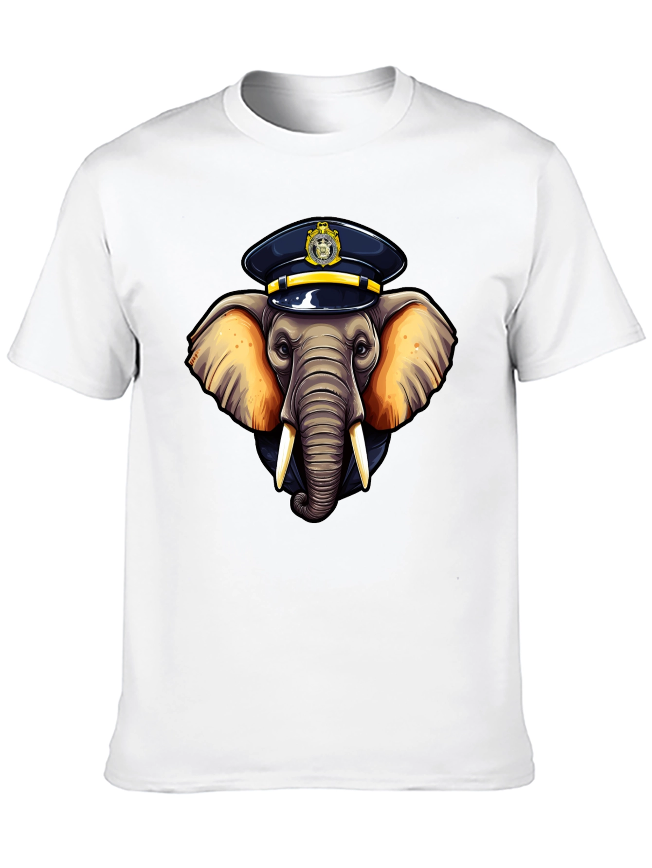 Elephant Police Hat Black T-Shirt