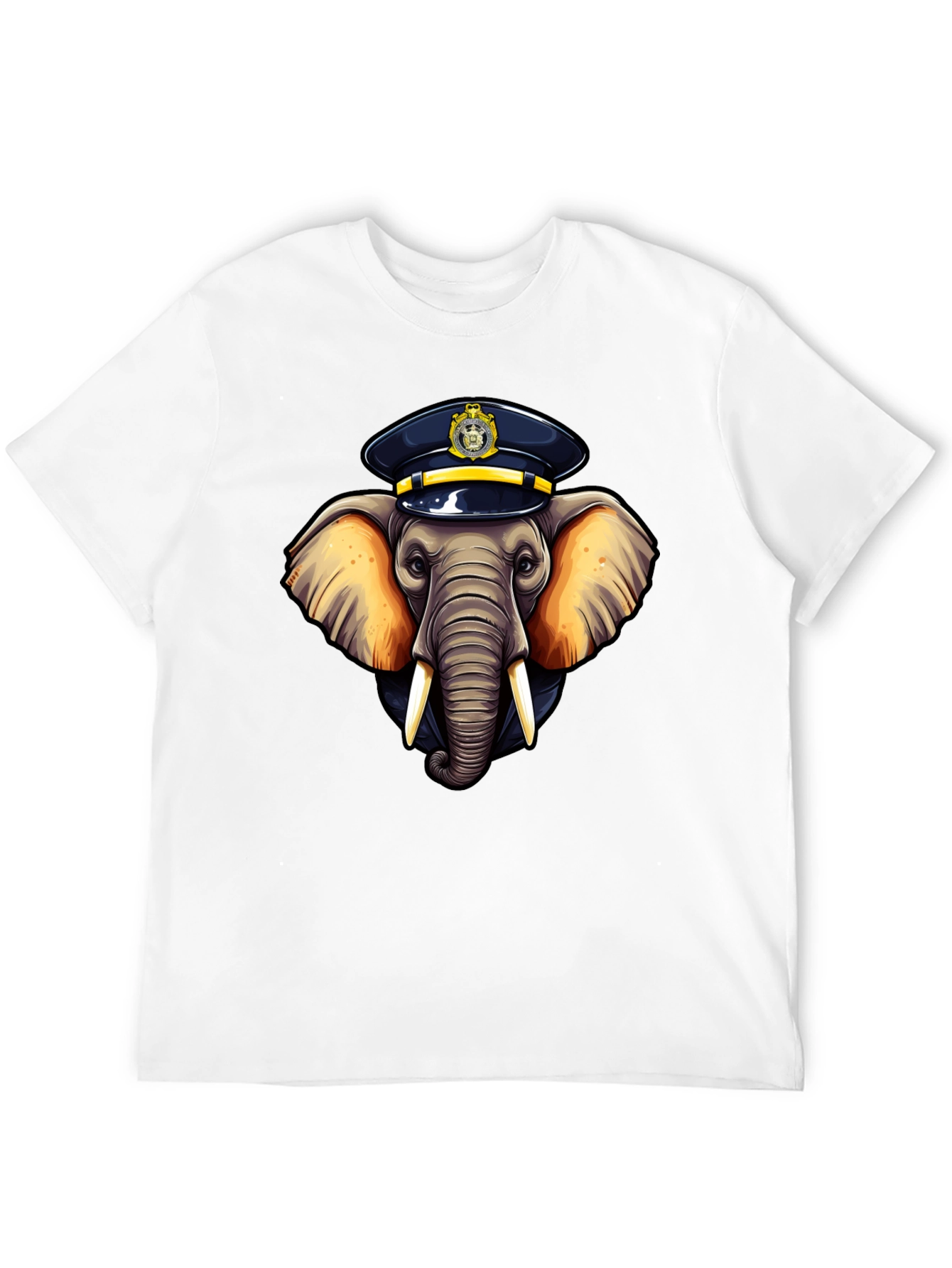Elephant Police Hat Black T-Shirt