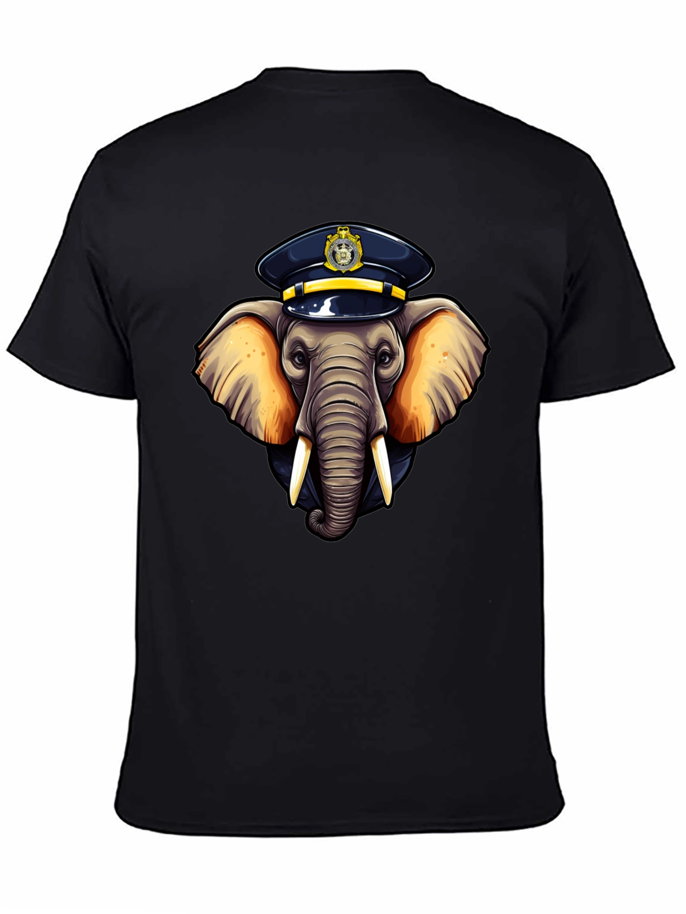 Elephant Police Hat Black T-Shirt