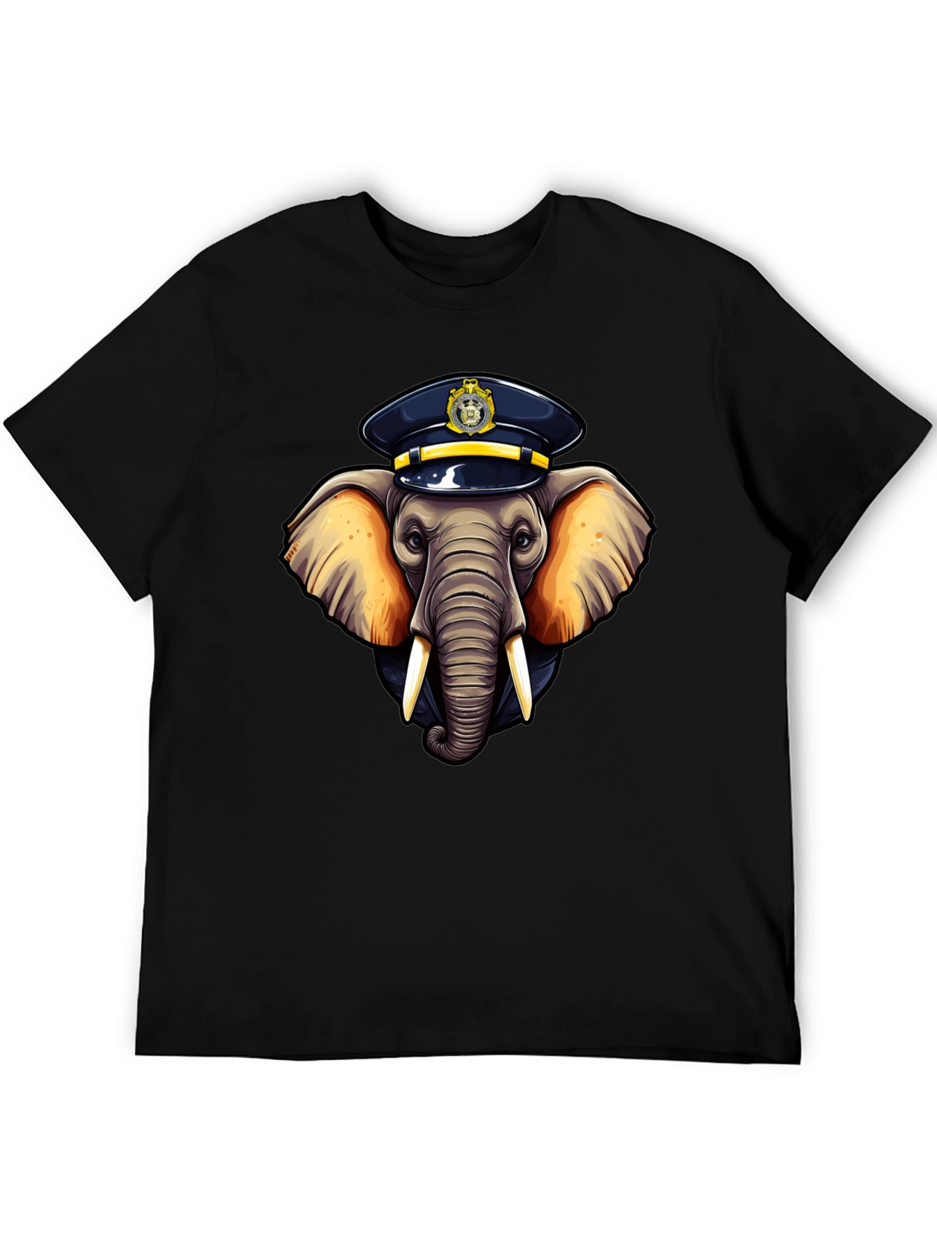 Elephant Police Hat Black T-Shirt