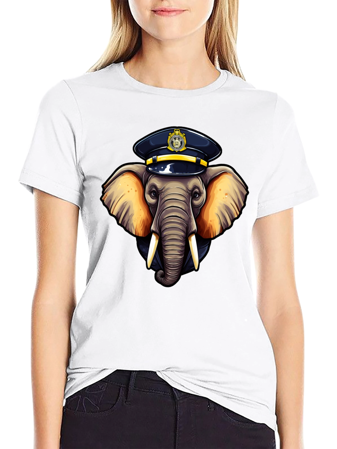 Elephant Police Hat Black T-Shirt