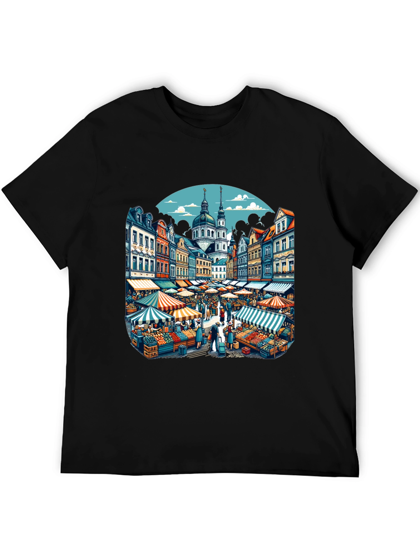 Market Scene Graphic T-Shirt