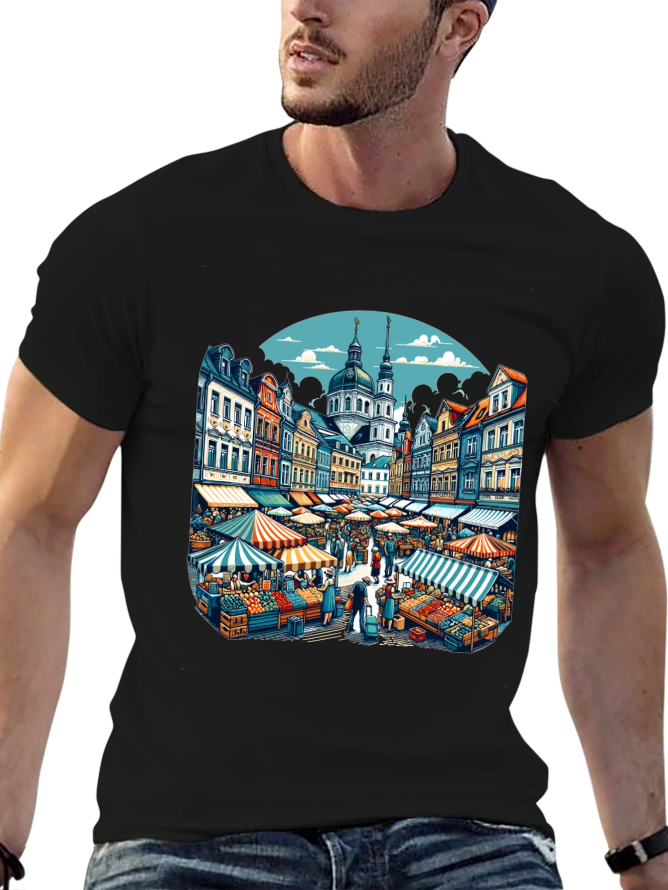 Market Scene Graphic T-Shirt