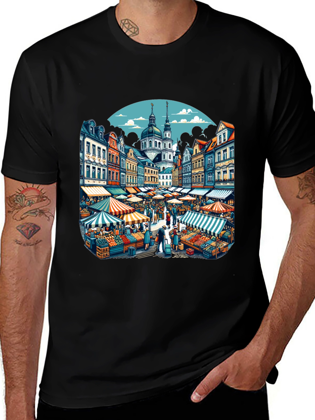 Market Scene Graphic T-Shirt