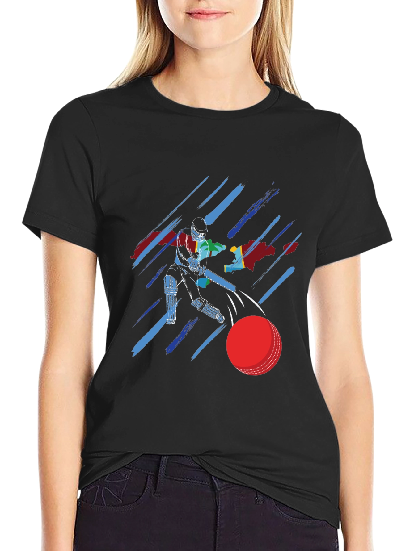 Cricket Player Graphic Tee - Sporty Black T-Shirt
