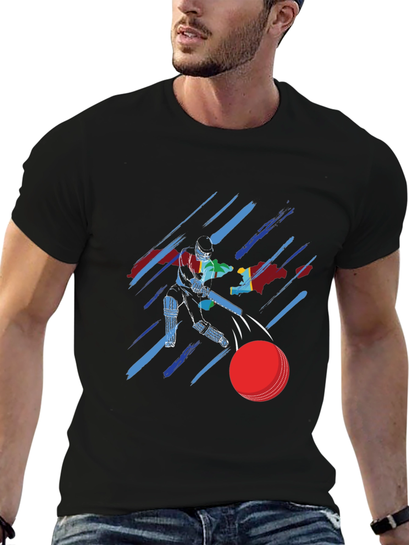 Cricket Player Graphic Tee - Sporty Black T-Shirt