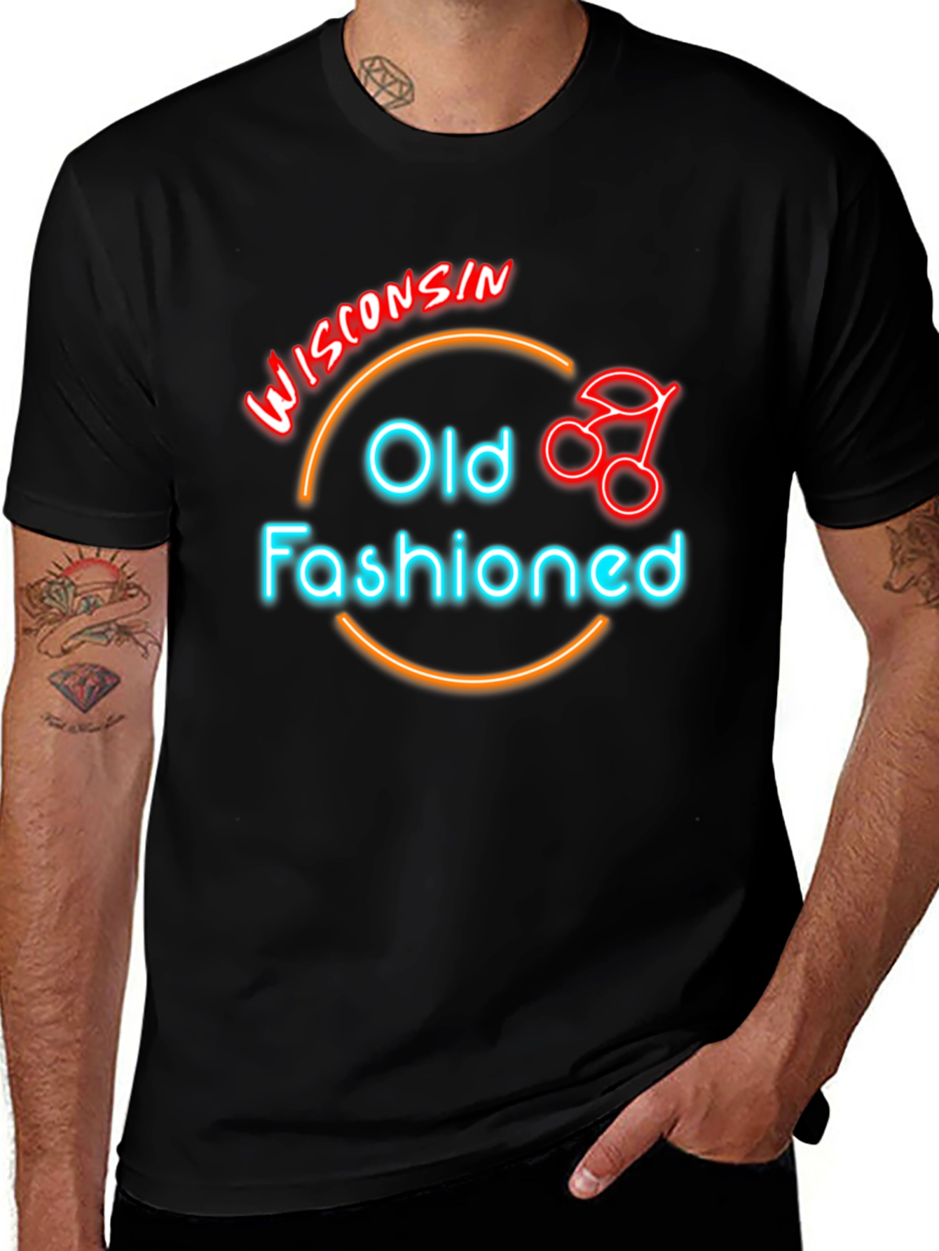 Wisconsin Old Fashioned Cocktail Neon T-Shirt