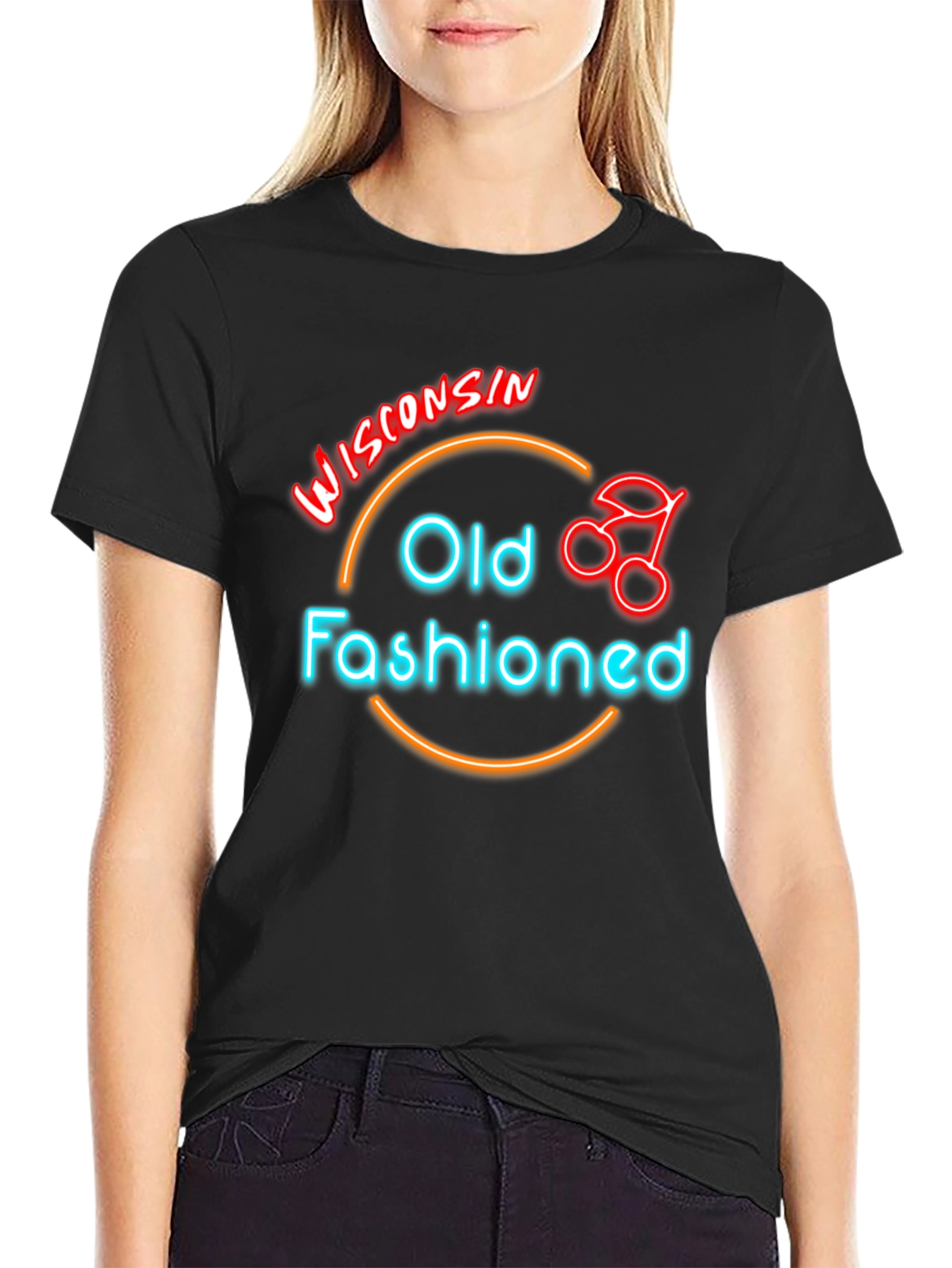 Wisconsin Old Fashioned Cocktail Neon T-Shirt