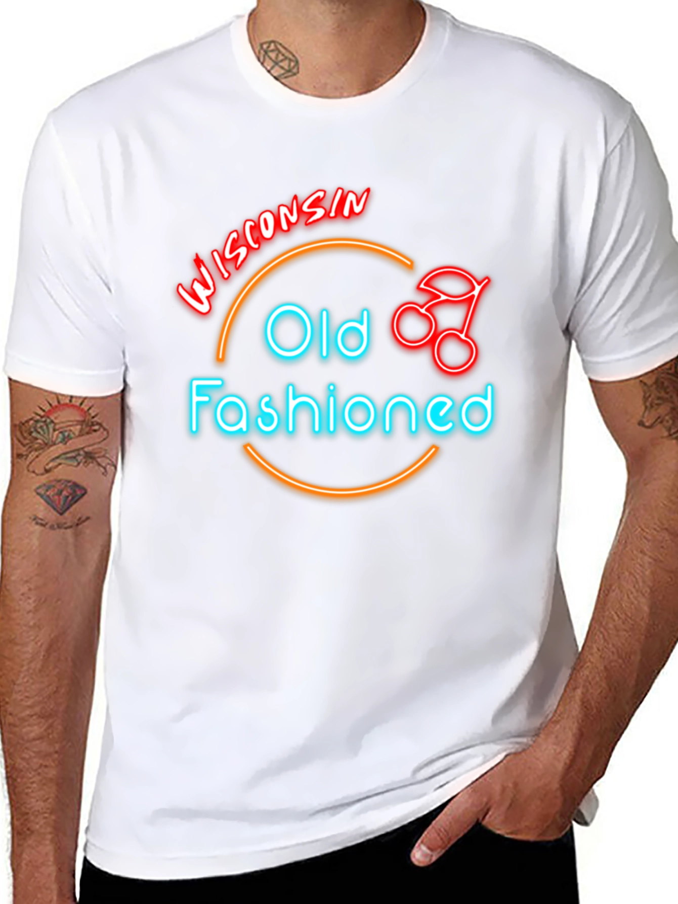Wisconsin Old Fashioned Cocktail Neon T-Shirt