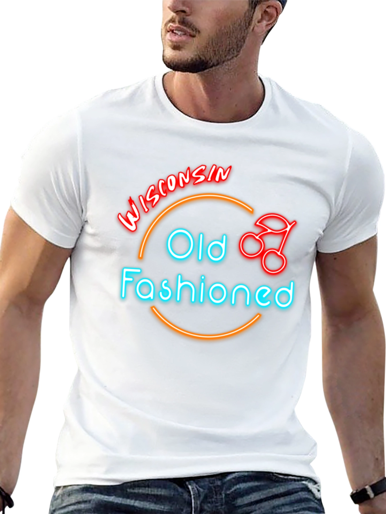Wisconsin Old Fashioned Cocktail Neon T-Shirt